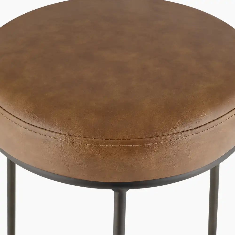 Austen Low Stool | Vintage Tan Faux Leather & Rustic