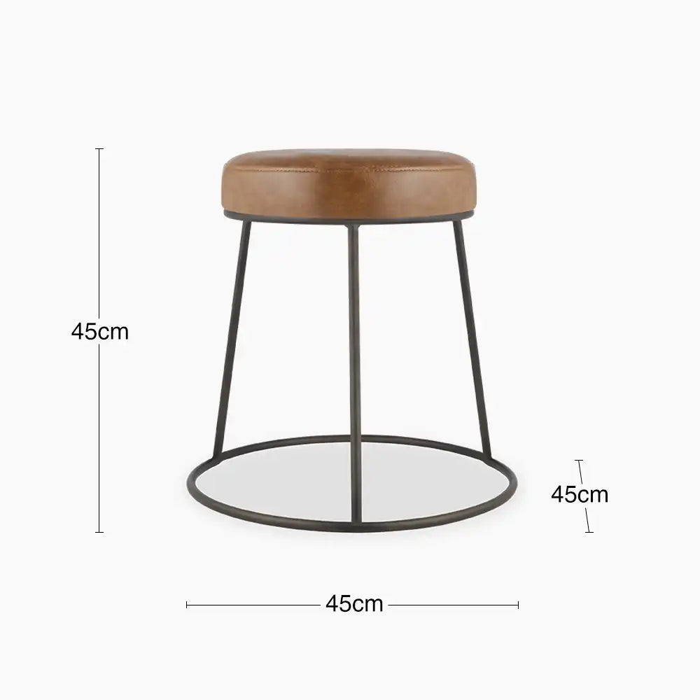 Austen Low Stool | Vintage Tan Faux Leather & Rustic