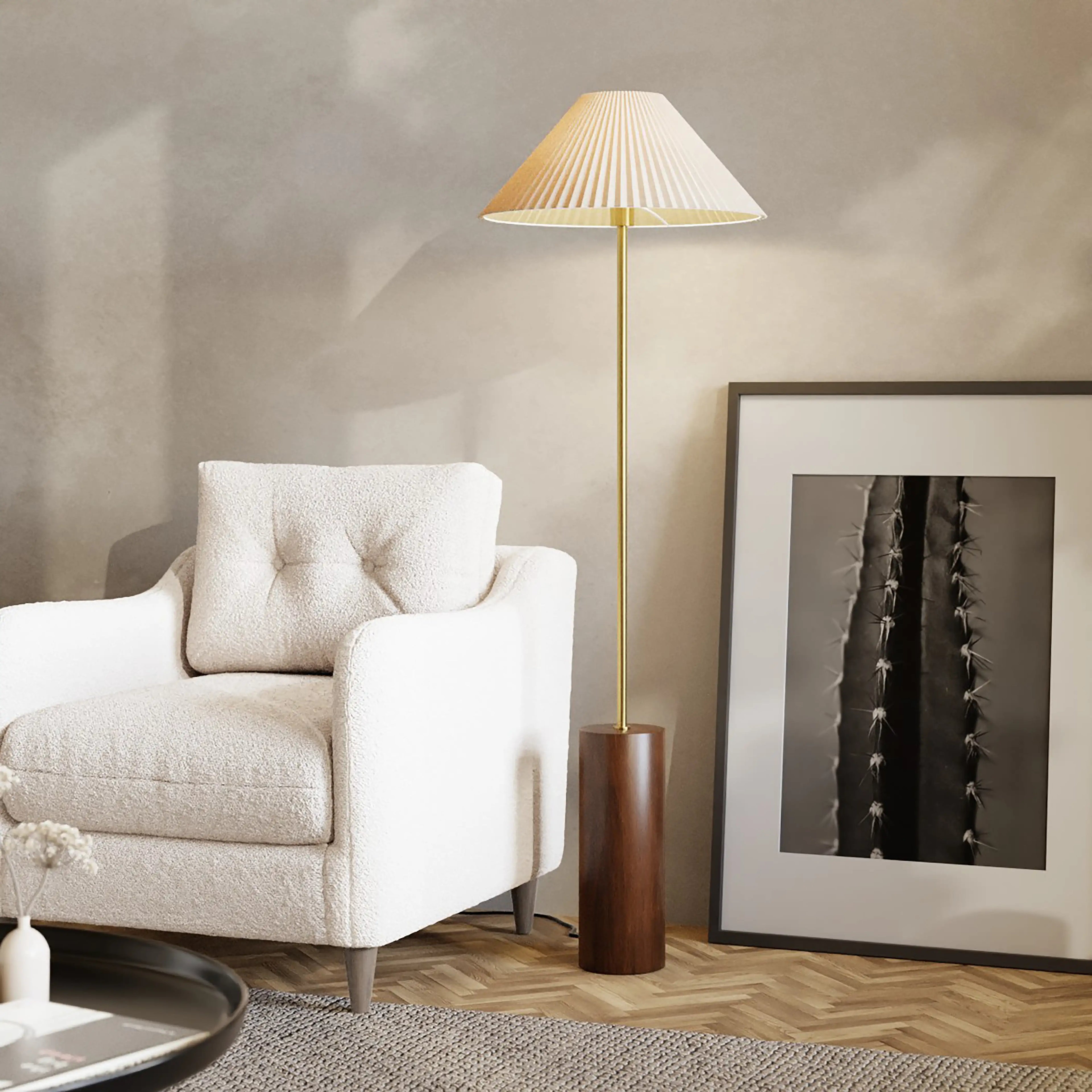 Danika Floor Lamp | Natural Linen & Walnut