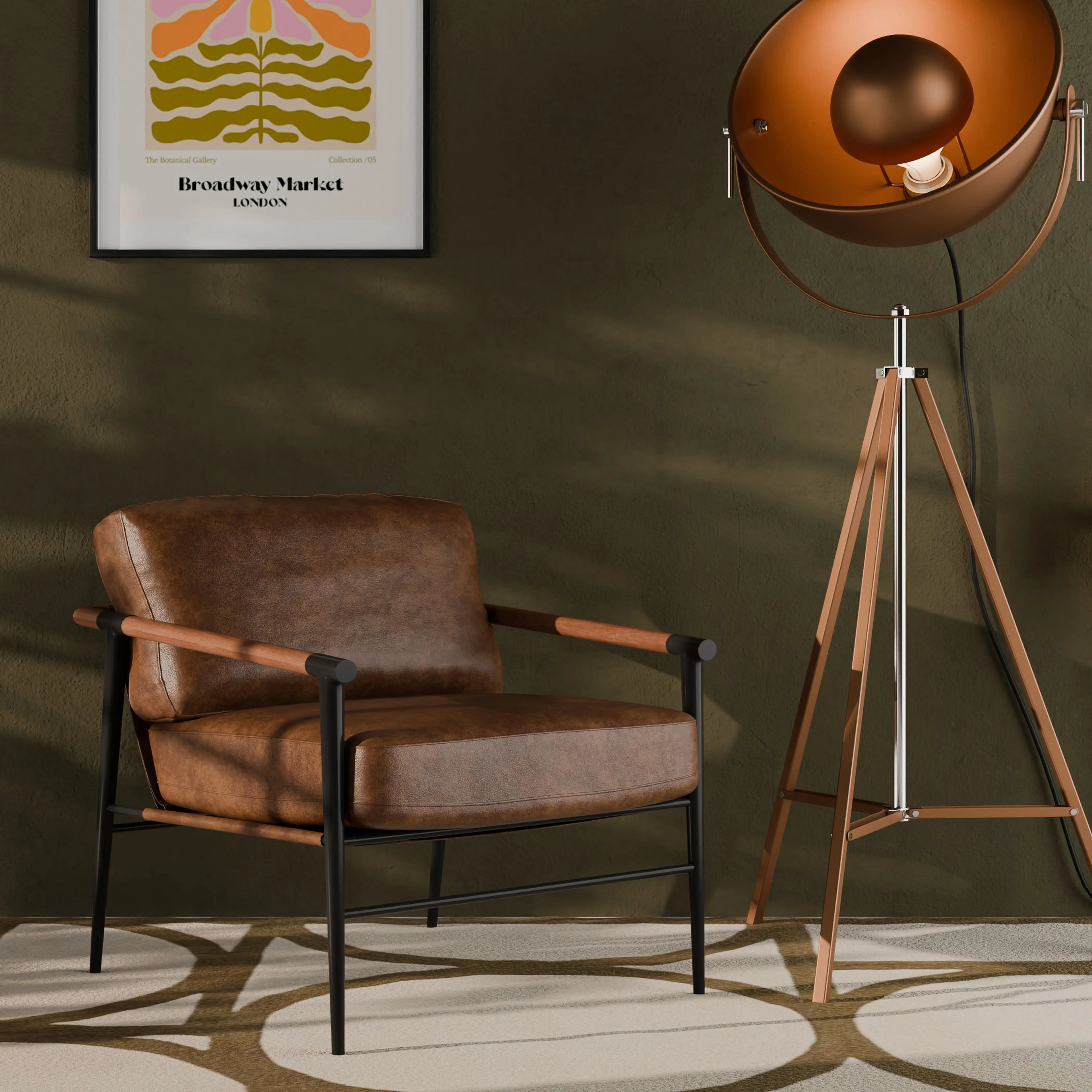 Barbican Armchair | Vintage Tan Faux Leather & Black