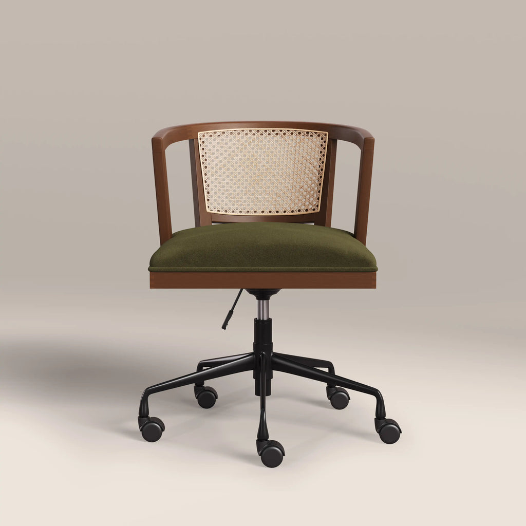 Lana Office Chair | Moss Green Sustainable Mohair Velvet & Walnut