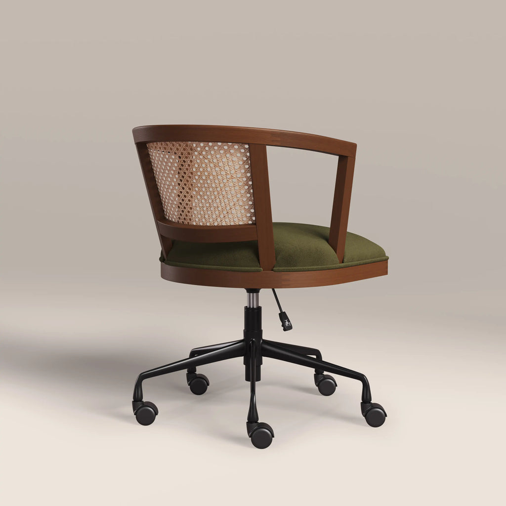 Lana Office Chair | Moss Green Sustainable Mohair Velvet & Walnut