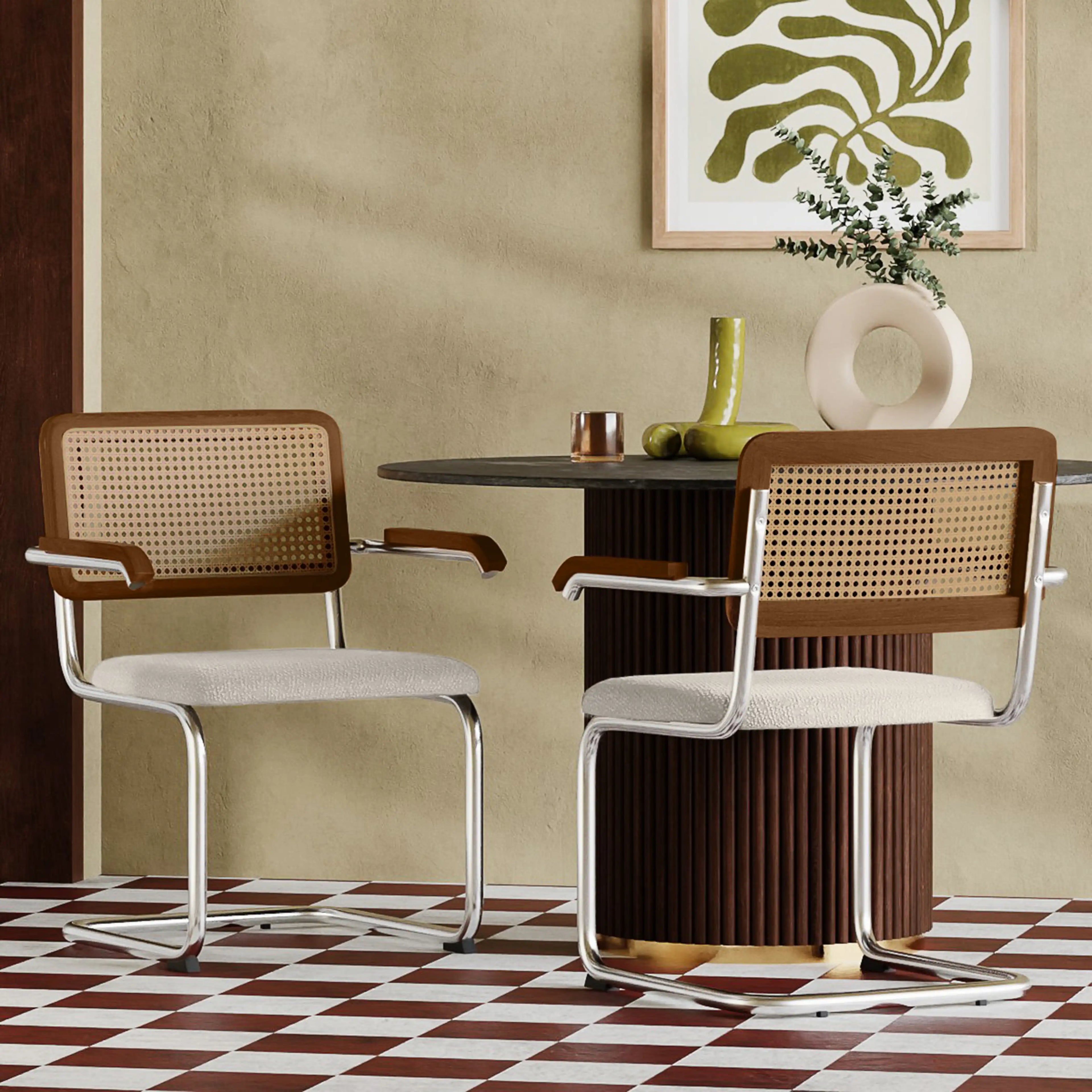 Kenton Carver Dining Chair | Speckled Stone Sustainable Boucle & Light Walnut