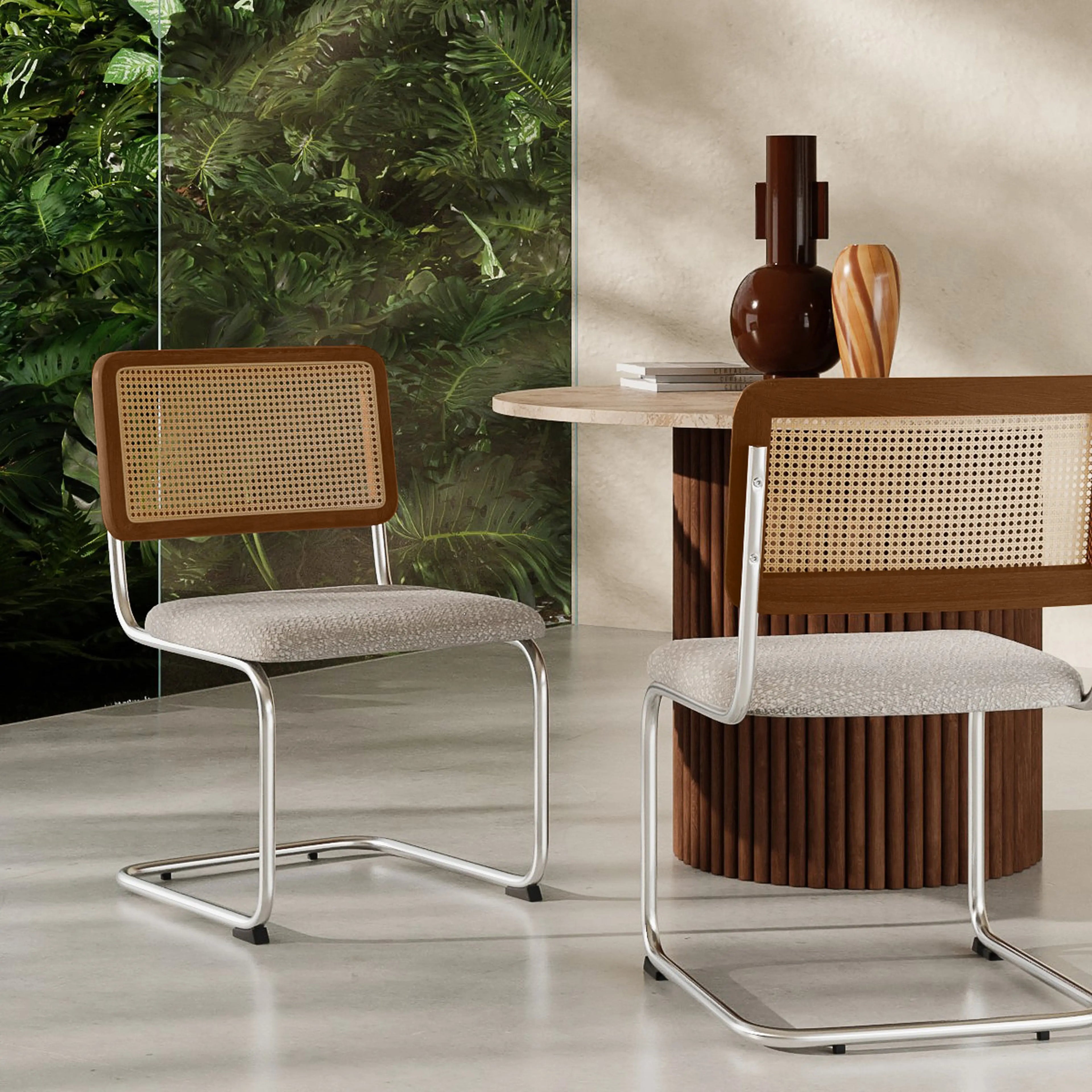 Kenton Dining Chair | Speckled Stone Sustainable Boucle & Chrome