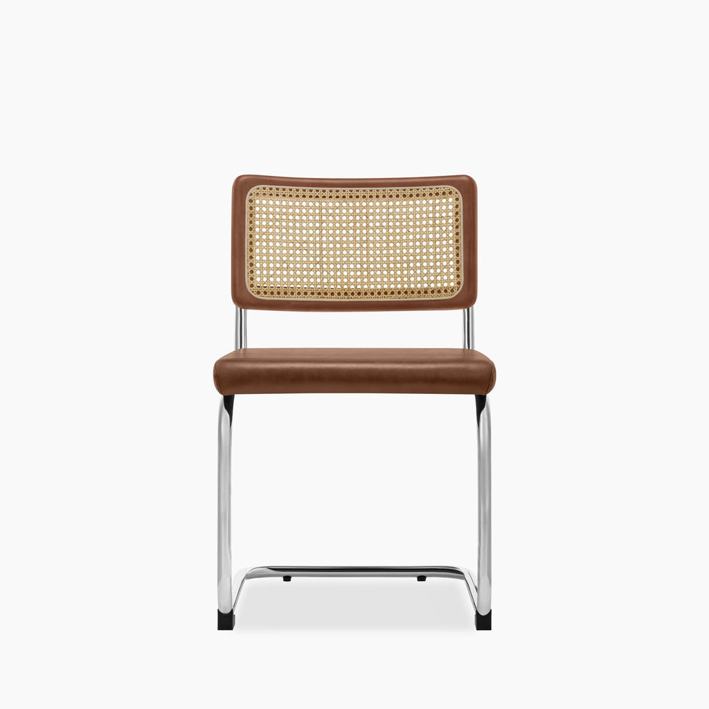 Kenton Dining Chair | Vintage Tan Faux Leather & Chrome