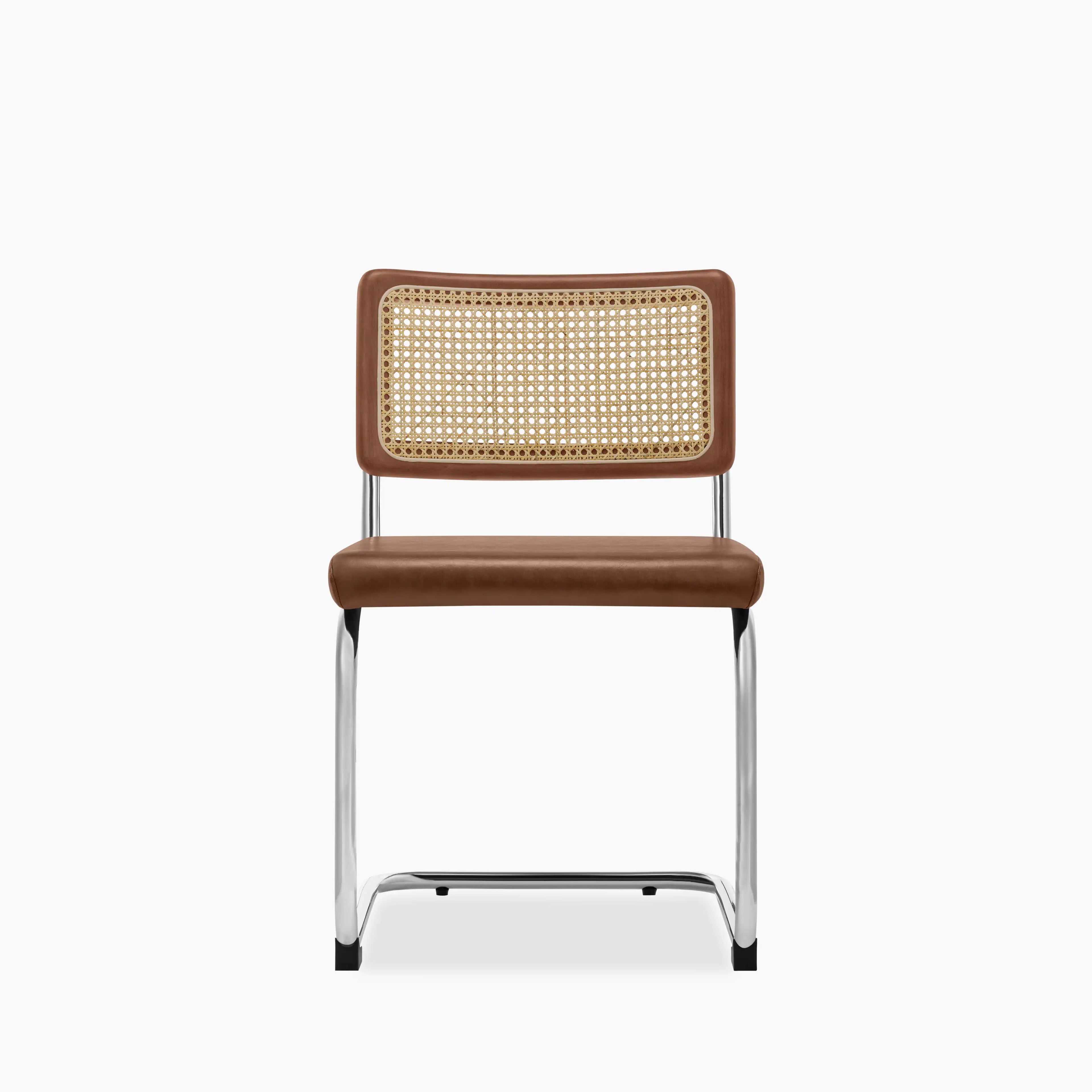 Kenton Dining Chair | Vintage Tan Faux Leather & Chrome