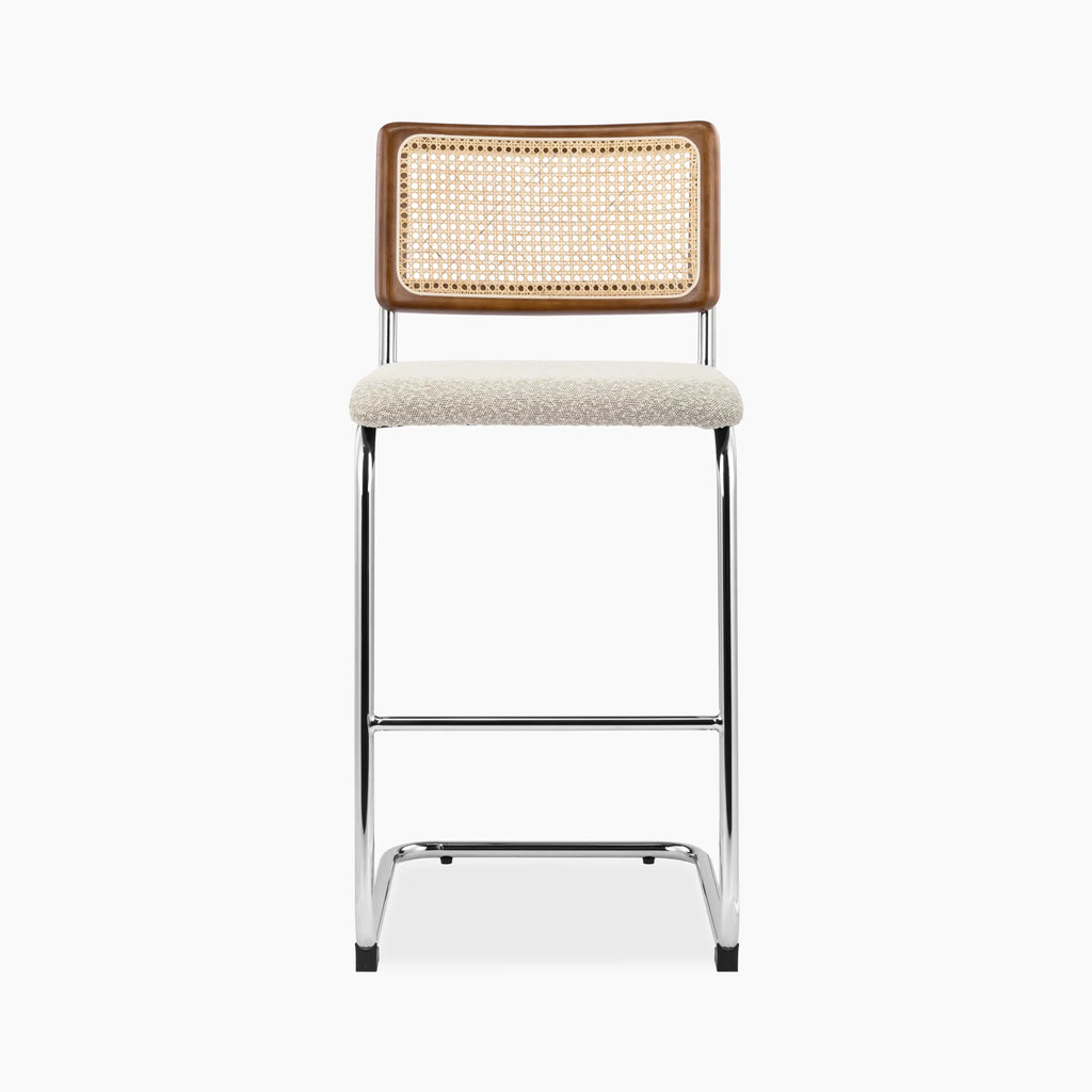 Kenton Bar Stool | Speckled Stone Sustainable Boucle & Light Walnut