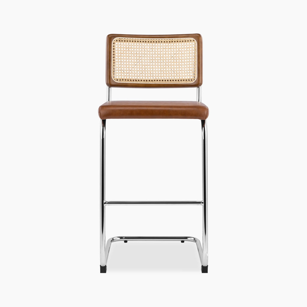 Kenton Bar Stool | Vintage Tan Faux Leather & Chrome