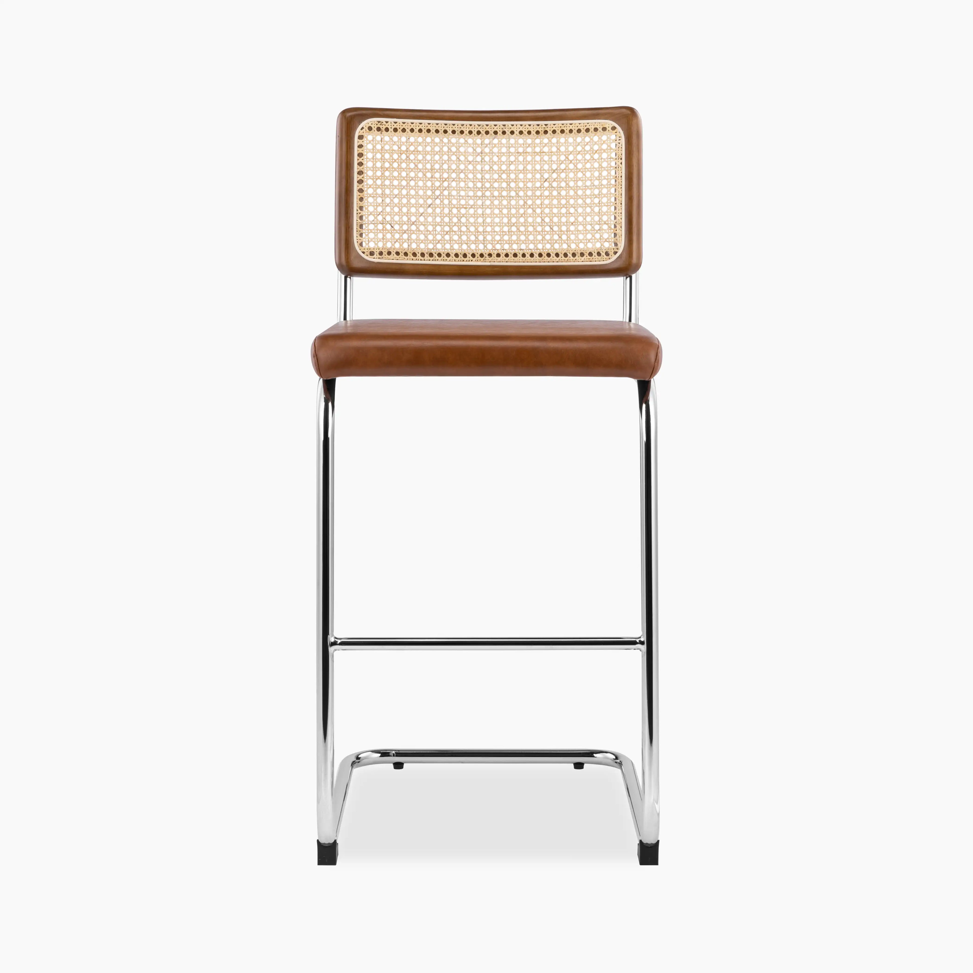 Kenton Bar Stool | Vintage Tan Faux Leather & Chrome