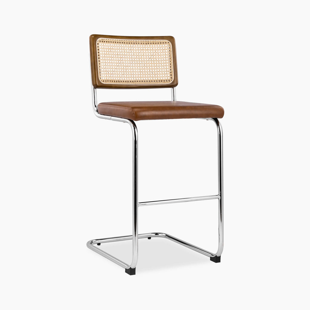 Kenton Bar Stool | Vintage Tan Faux Leather & Chrome