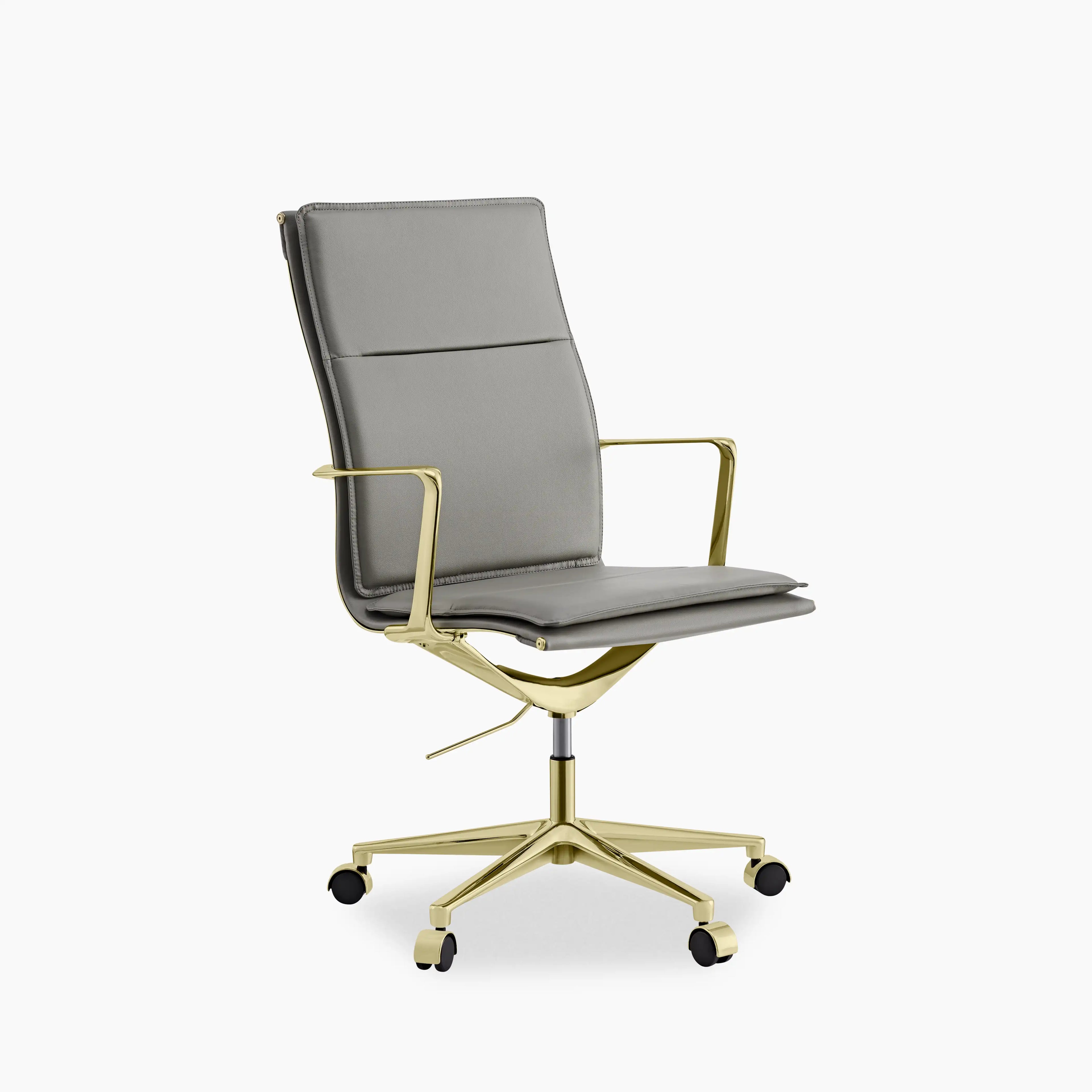 Bria High Back Office Chair | Grey Faux Leather & Brass