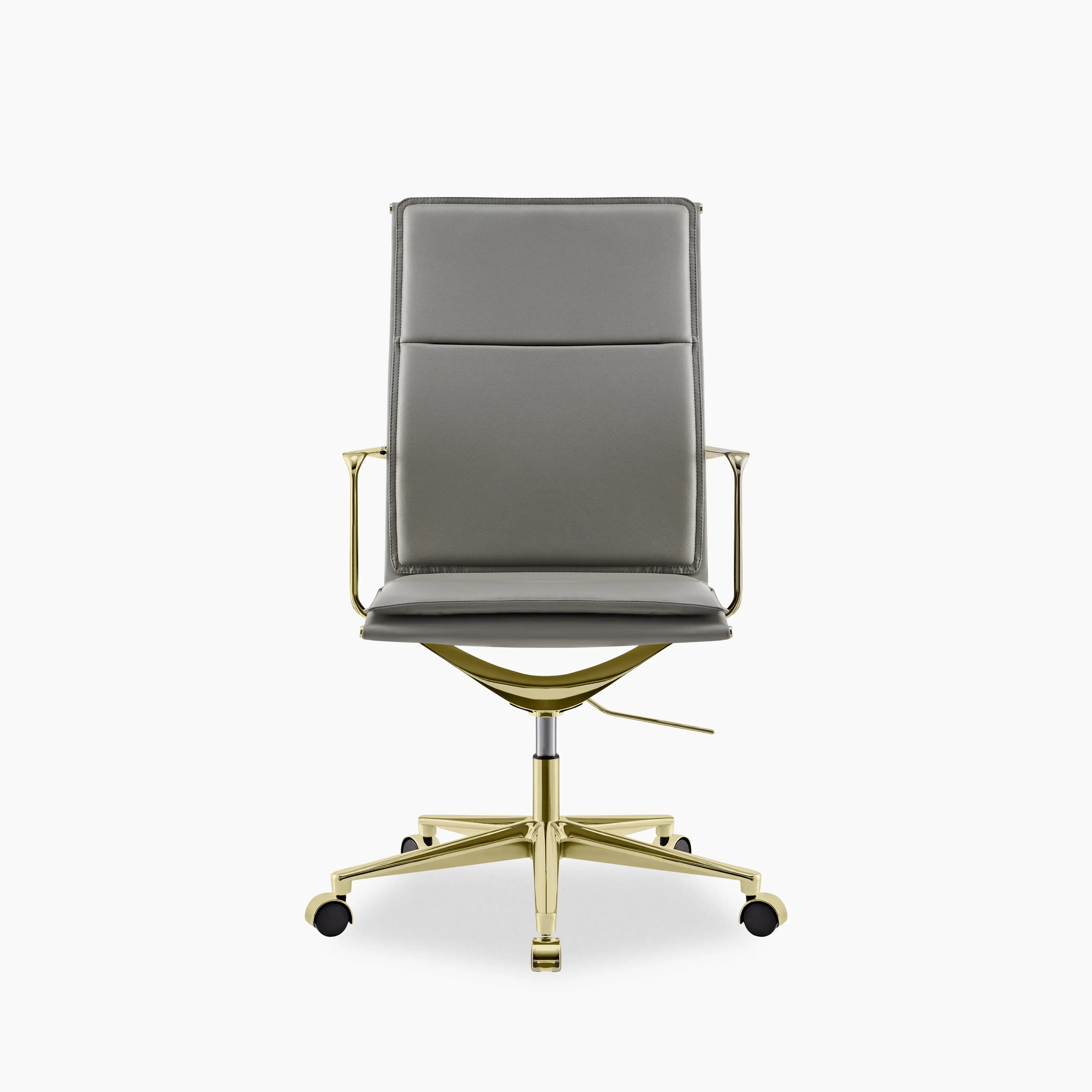 Bria High Back Office Chair | Grey Faux Leather & Brass