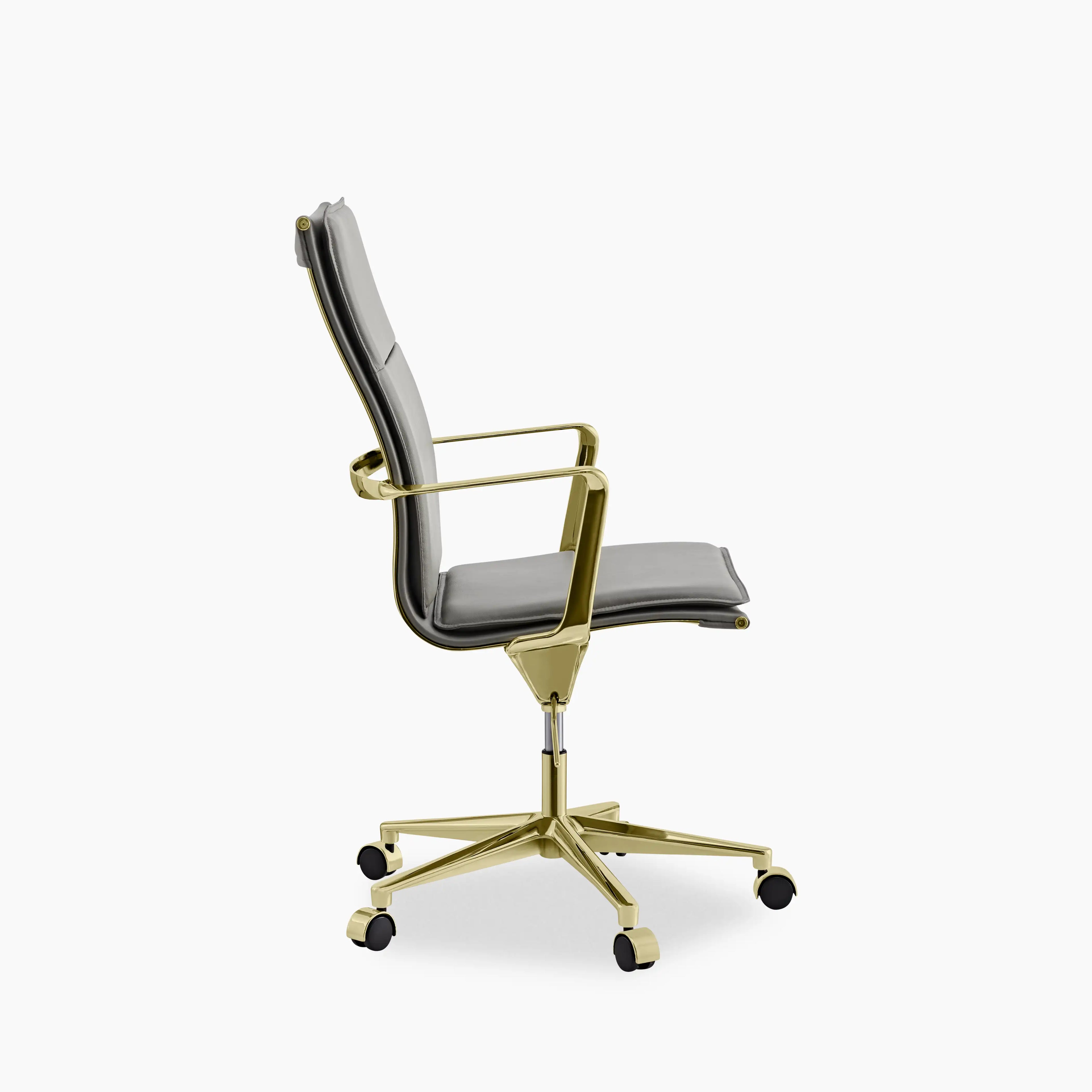 Bria High Back Office Chair | Grey Faux Leather & Brass