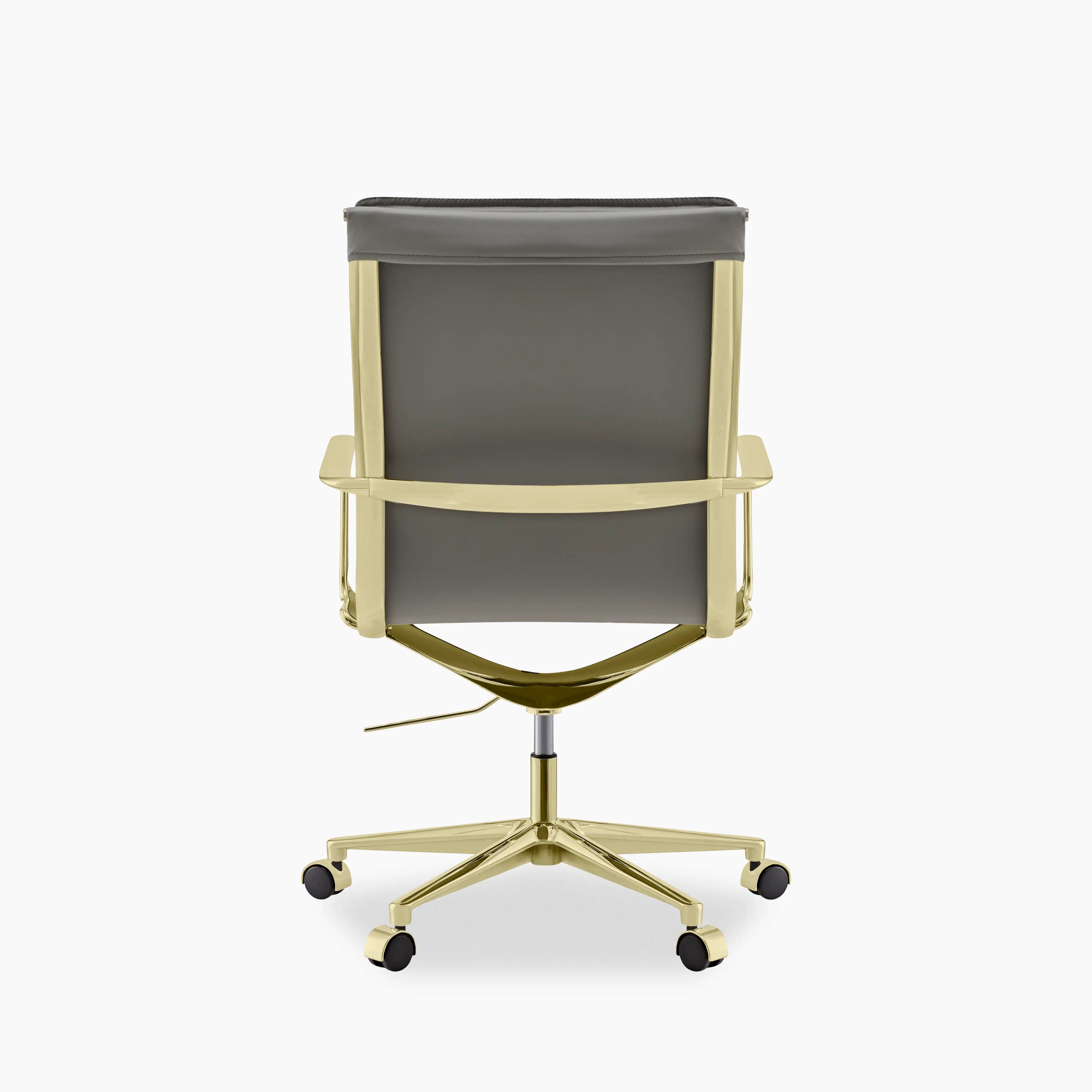 Bria High Back Office Chair | Grey Faux Leather & Brass