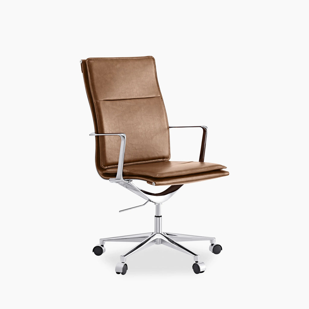 Bria High Back Office Chair | Vintage Tan Faux Leather & Chrome