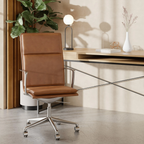Bria High Back Office Chair | Vintage Tan Faux Leather & Chrome