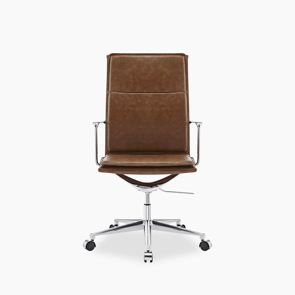 Bria High Back Office Chair | Vintage Tan Faux Leather & Chrome