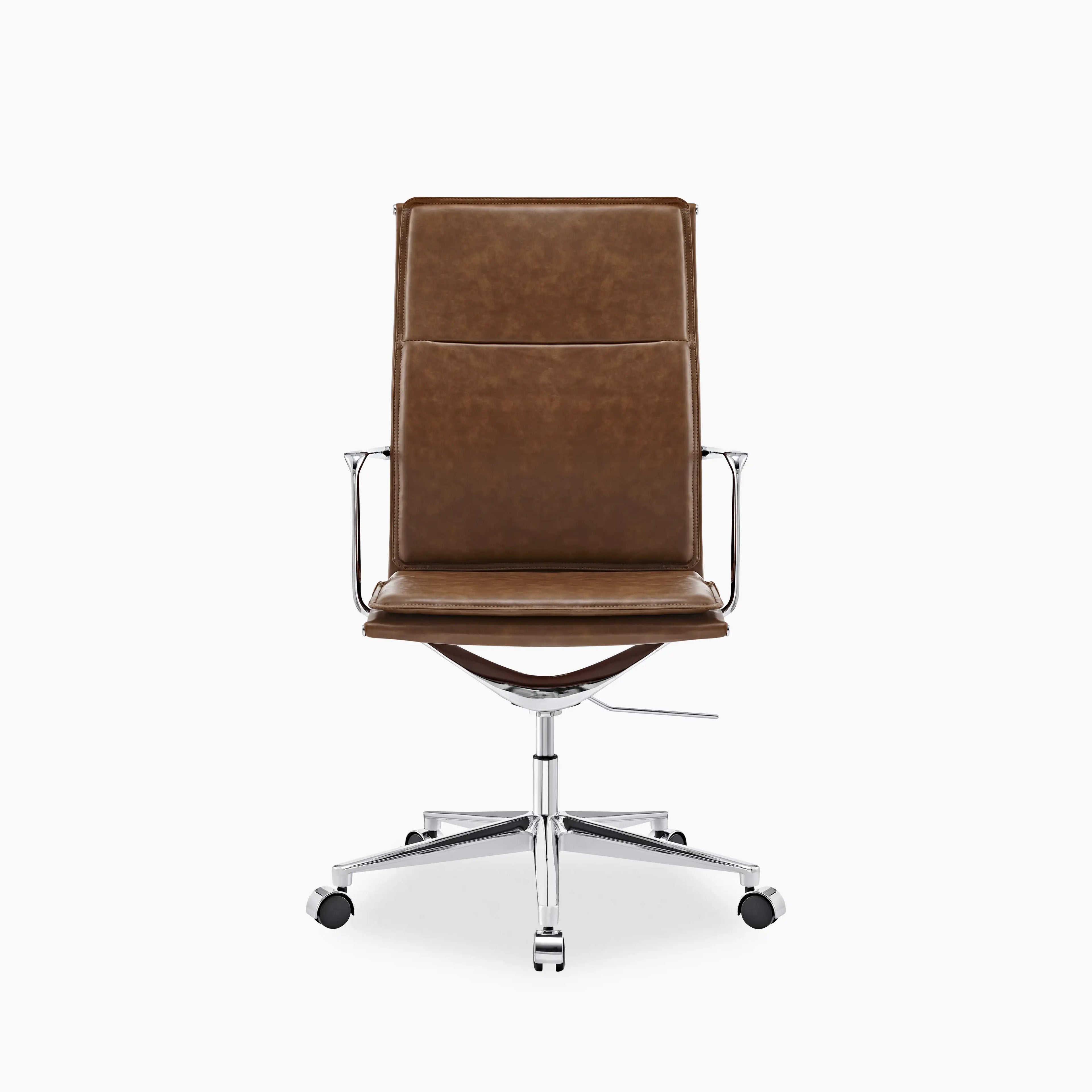 Bria High Back Office Chair | Vintage Tan Faux Leather & Chrome