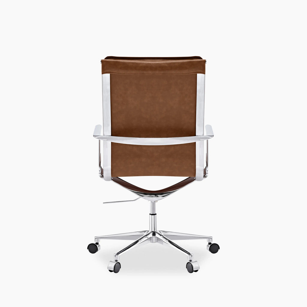 Bria High Back Office Chair | Vintage Tan Faux Leather & Chrome