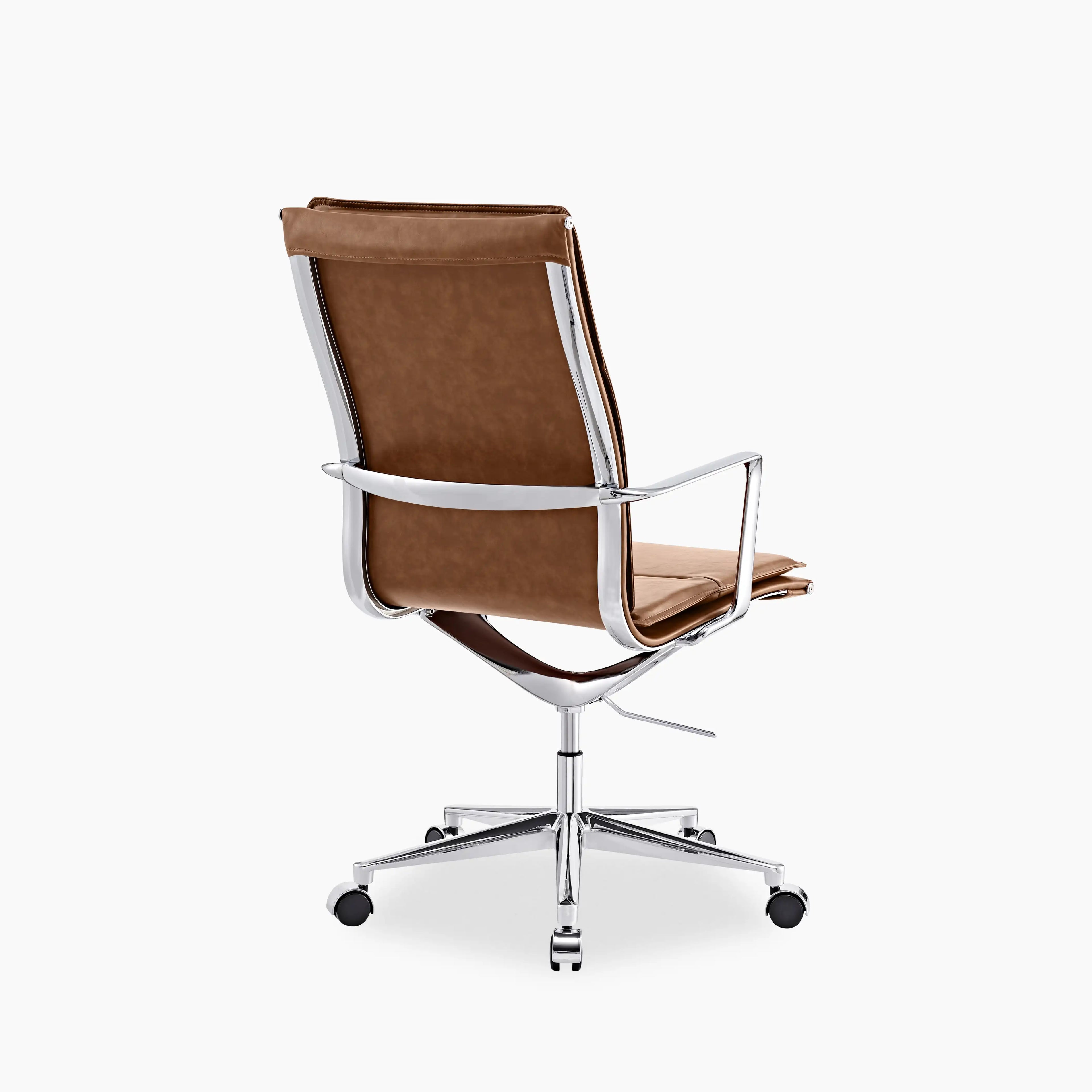 Bria High Back Office Chair | Vintage Tan Faux Leather & Chrome