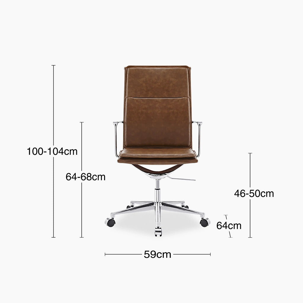 Bria High Back Office Chair | Vintage Tan Faux Leather & Chrome