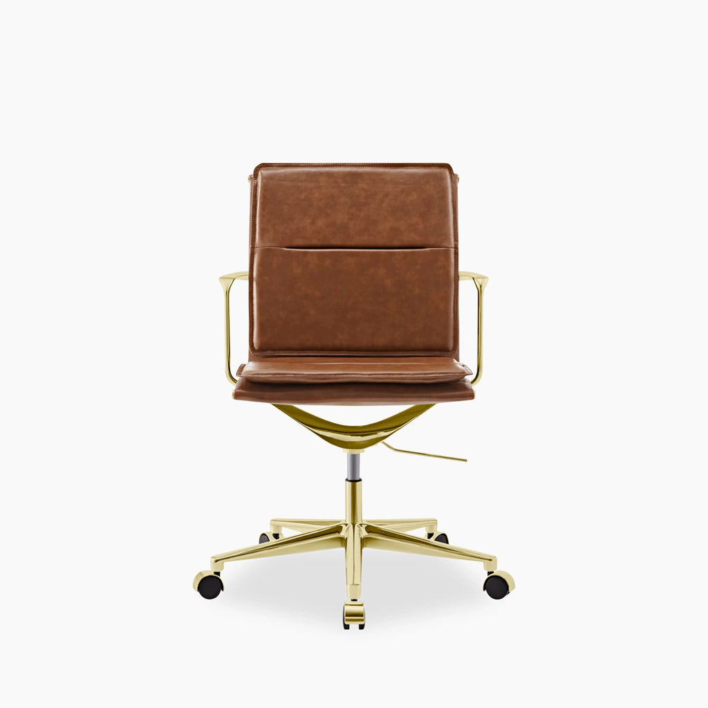 Bria Office Chair | Vintage Tan Faux Leather & Brass