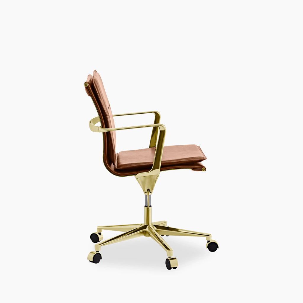 Bria Office Chair | Vintage Tan Faux Leather & Brass