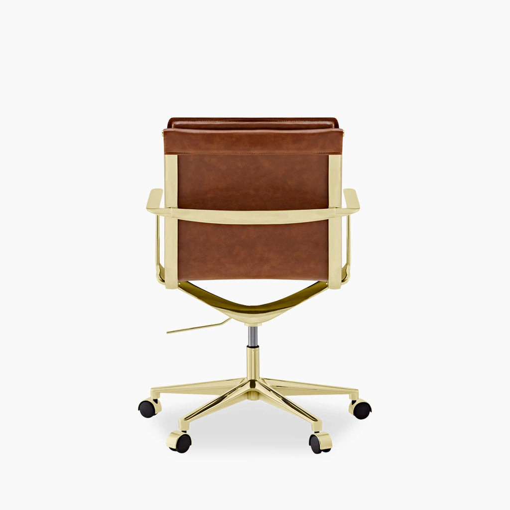 Bria Office Chair | Vintage Tan Faux Leather & Brass