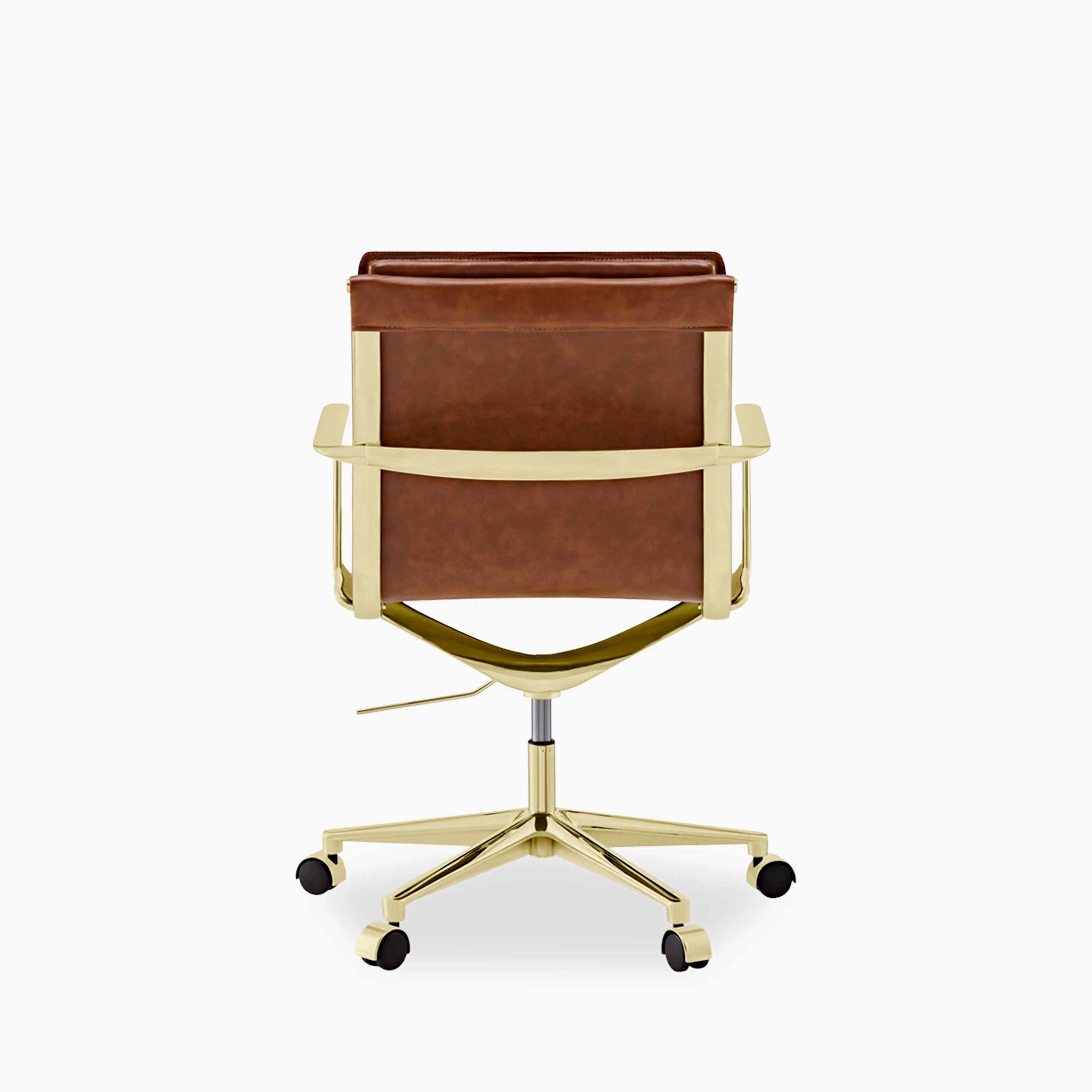 Bria Office Chair | Vintage Tan Faux Leather & Brass