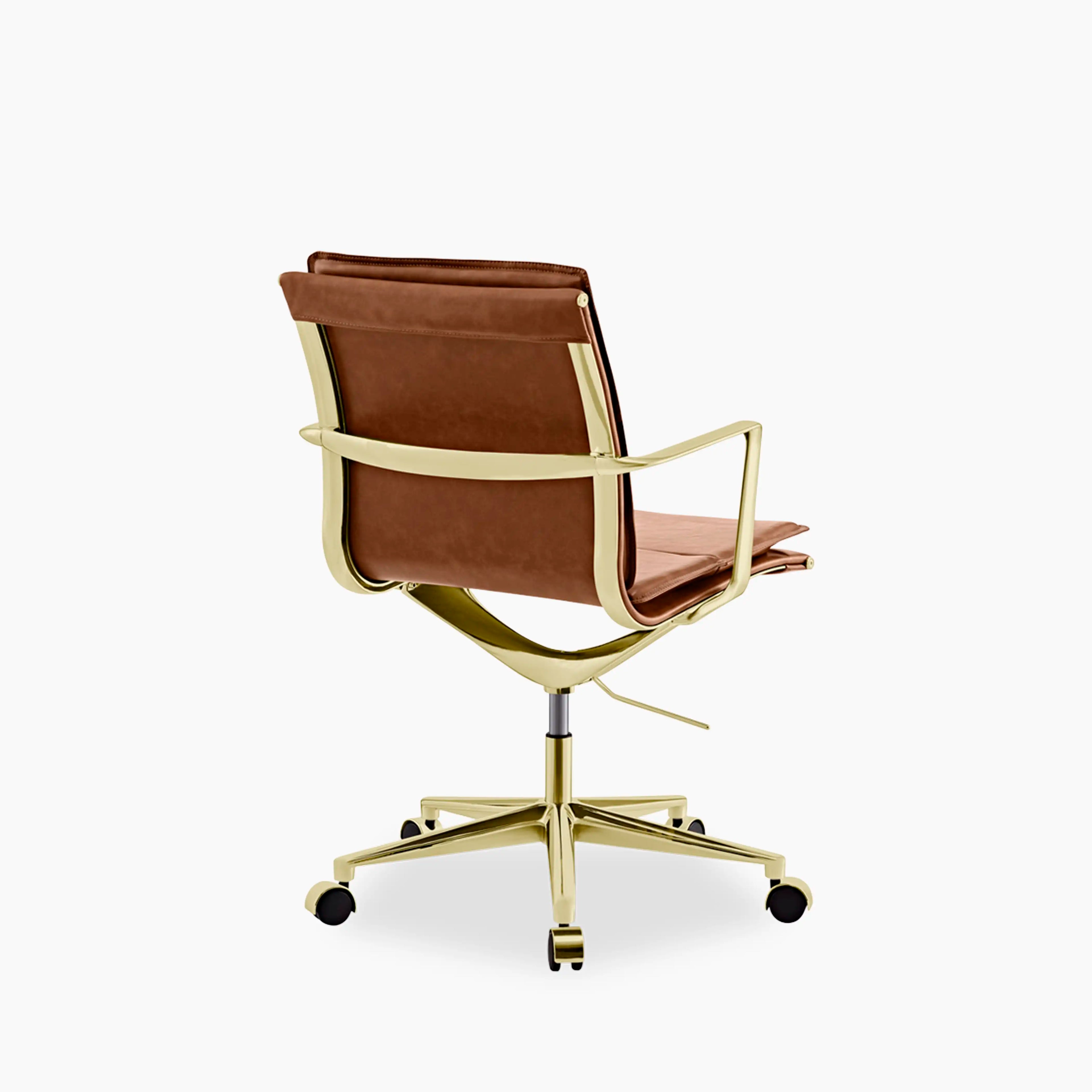 Bria Office Chair | Vintage Tan Faux Leather & Brass