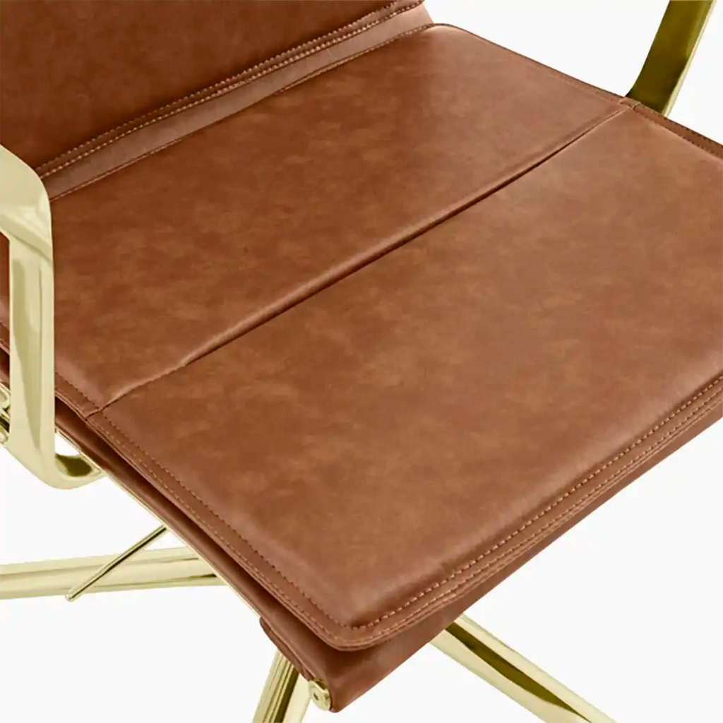 Bria Office Chair | Vintage Tan Faux Leather & Brass