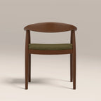 Luma Wooden Carver Dining Chair | Moss Green Sustainable Mohair Velvet & Walnut