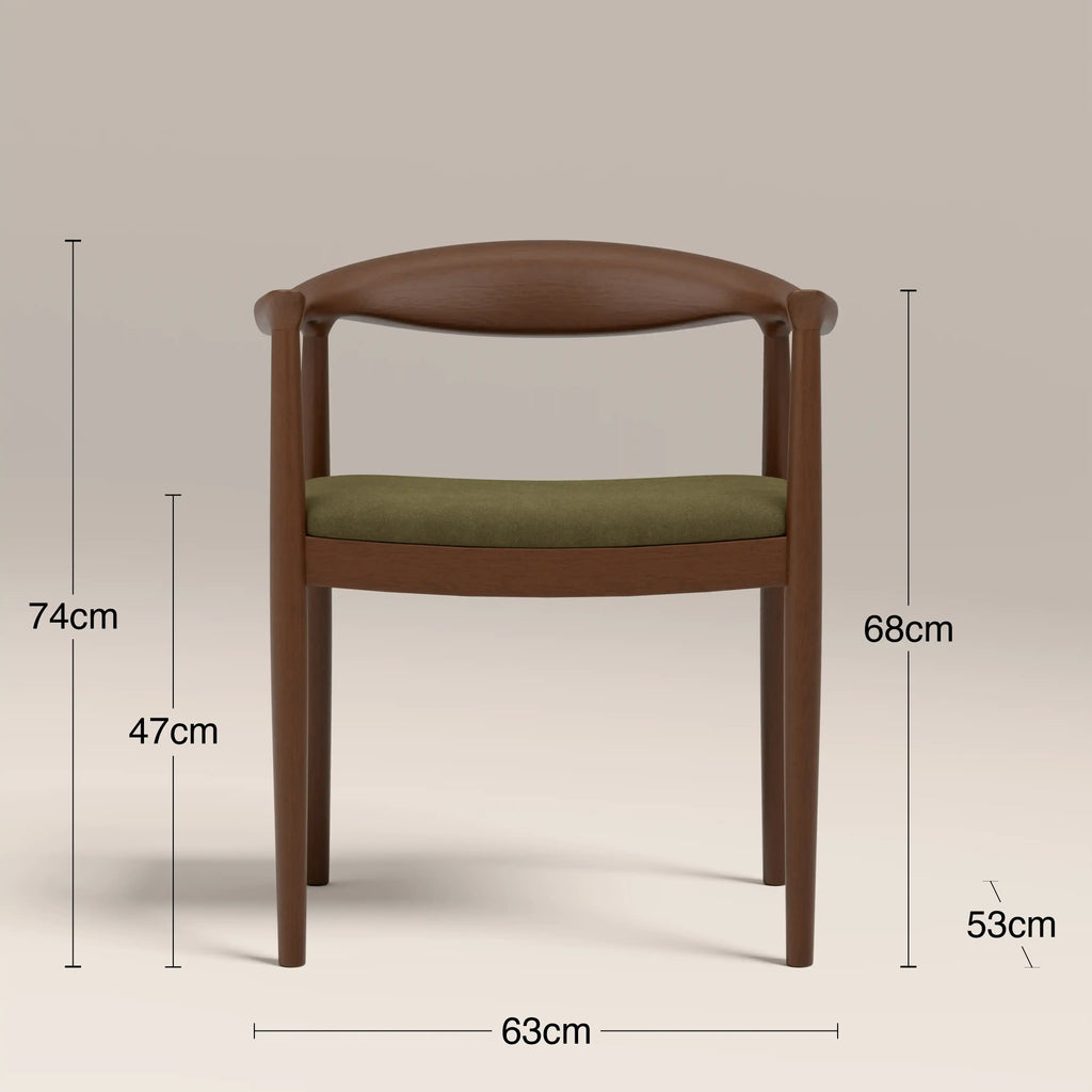 Luma Wooden Carver Dining Chair | Moss Green Sustainable Mohair Velvet & Walnut