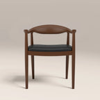 Luma Wooden Carver Dining Chair | Vintage Black Faux Leather & Walnut