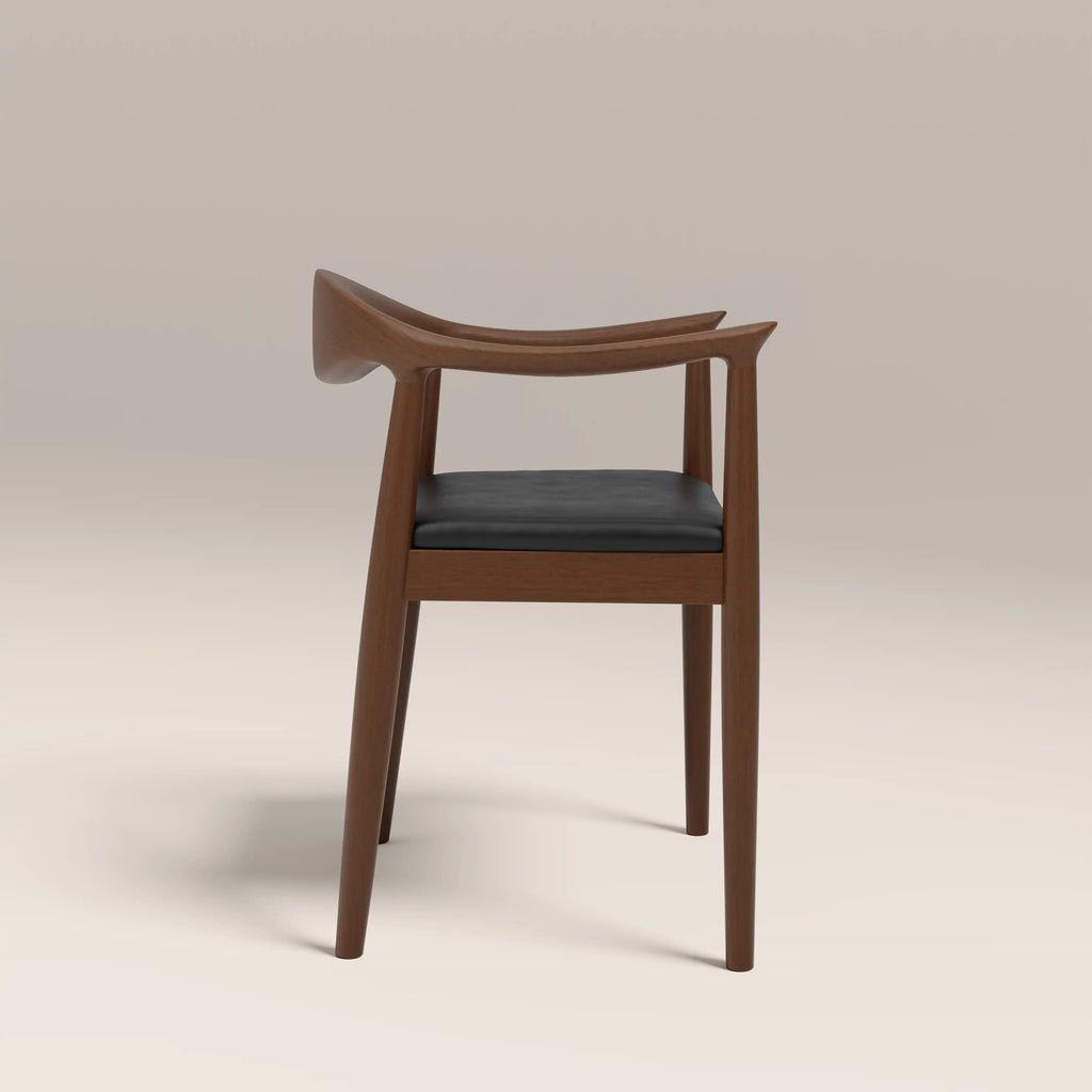 Luma Wooden Carver Dining Chair | Vintage Black Faux Leather & Walnut