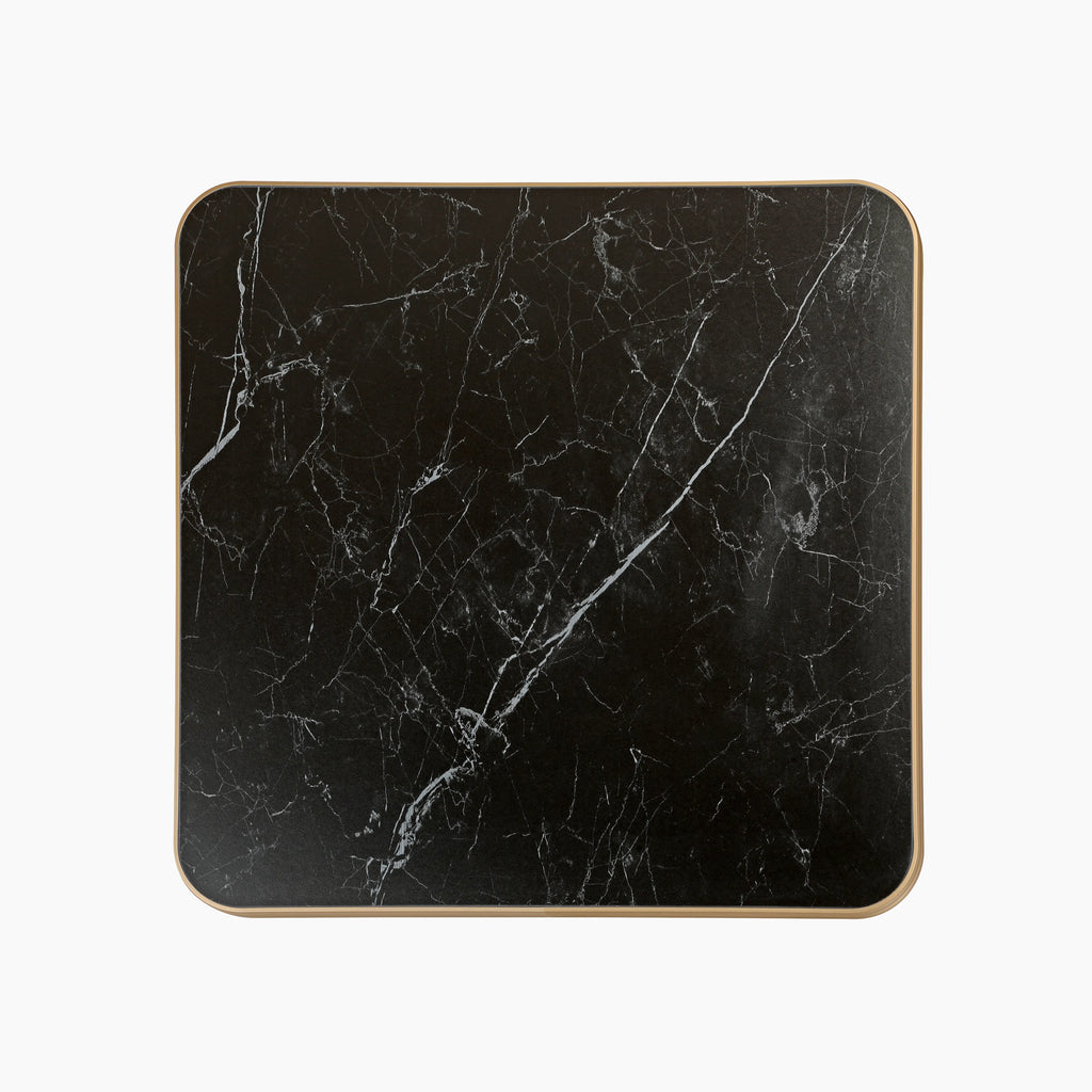 Delina Square Table Top | Black Sintered Stone & Brass