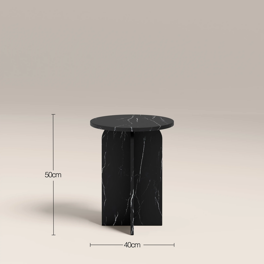 Eli Round Side Table | Black Marble