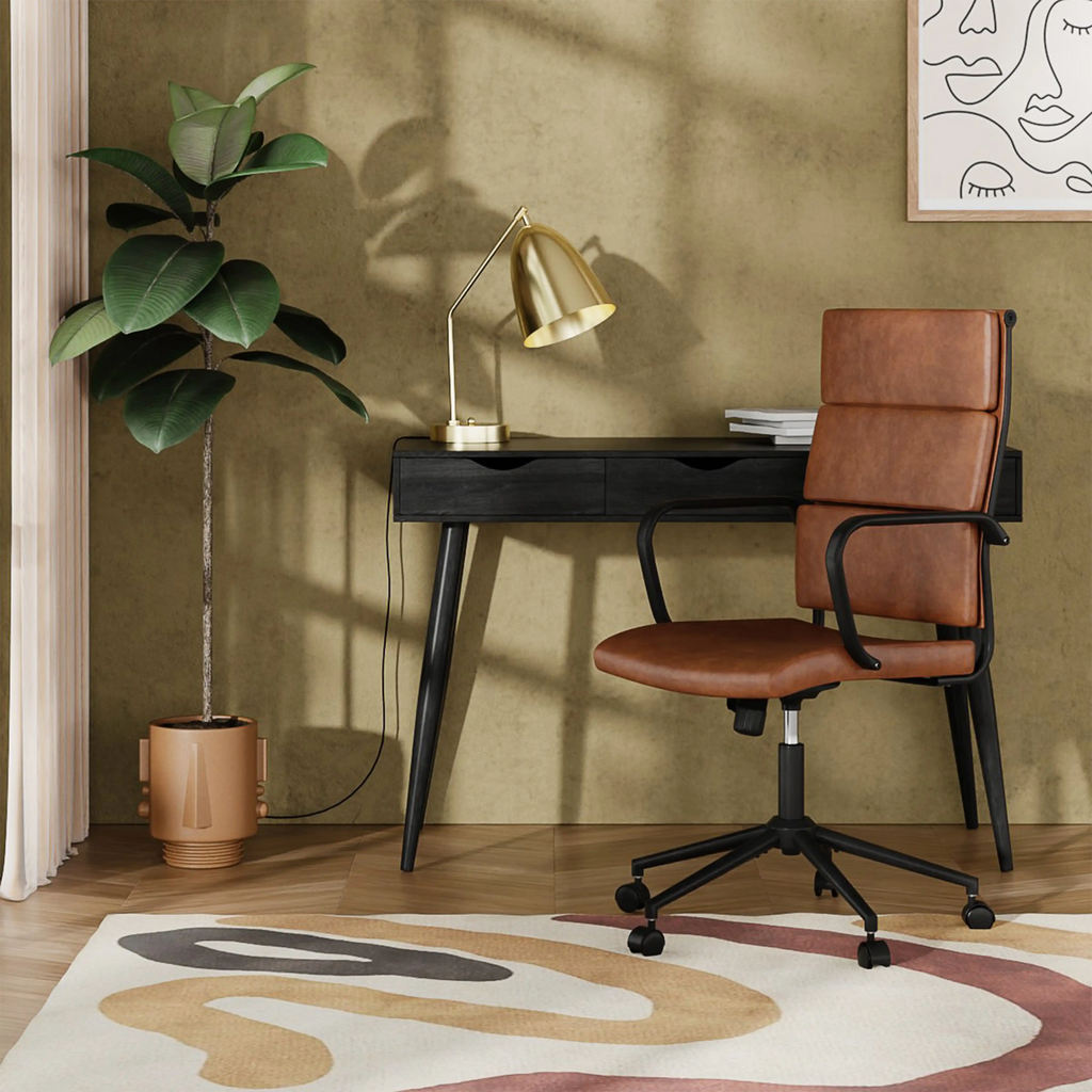 Mae High Back Office Chair | Vintage Tan Faux Leather & Black