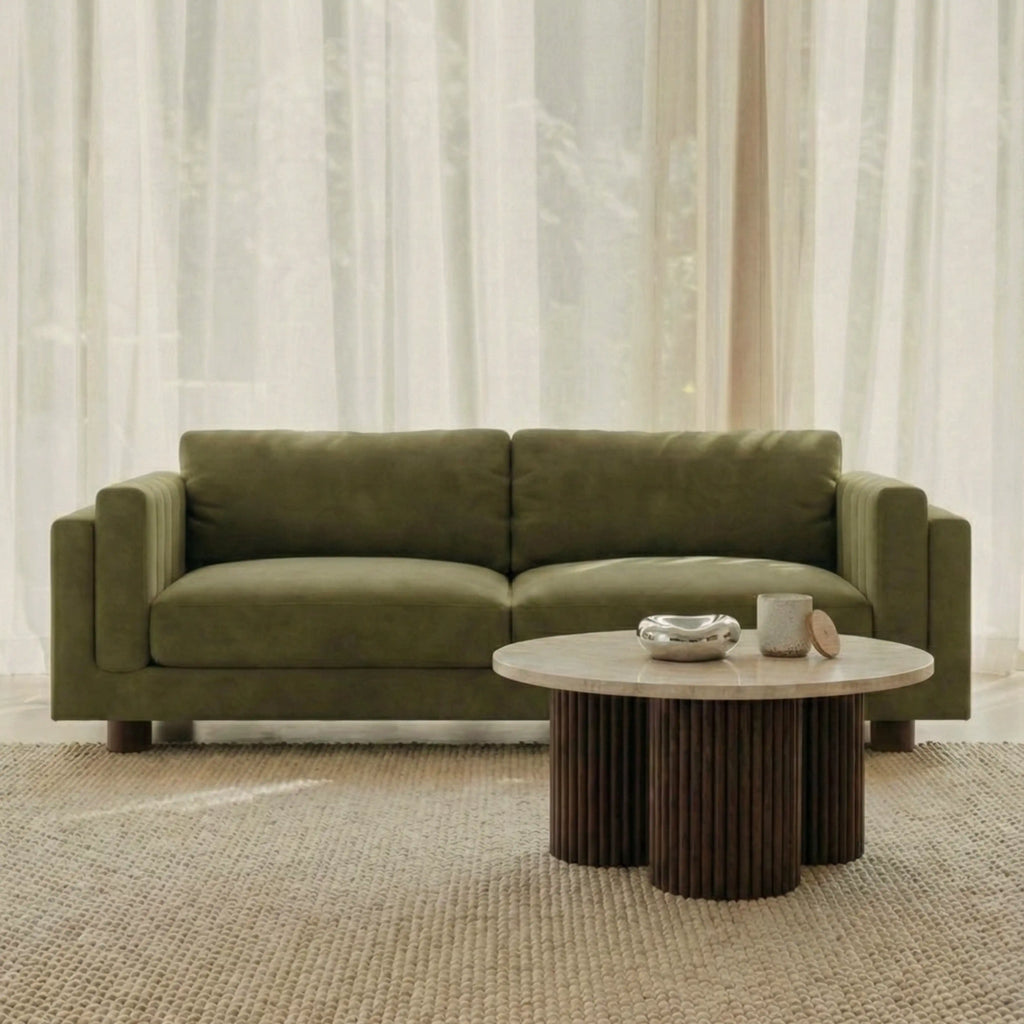 Halton 3 Seater Sofa | Moss Green Sustainable Mohair Velvet