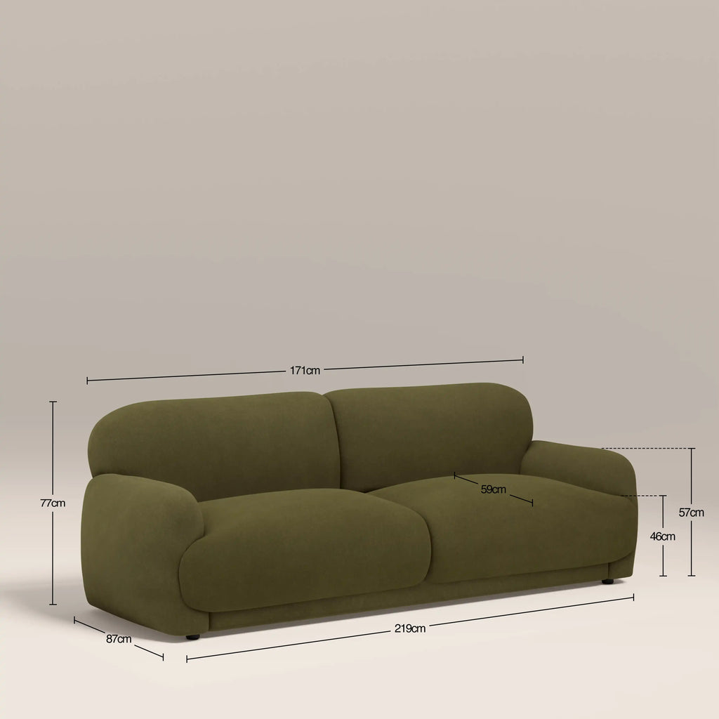Cloud 3 Seater Sofa | Moss Green Sustainable Mohair Velvet