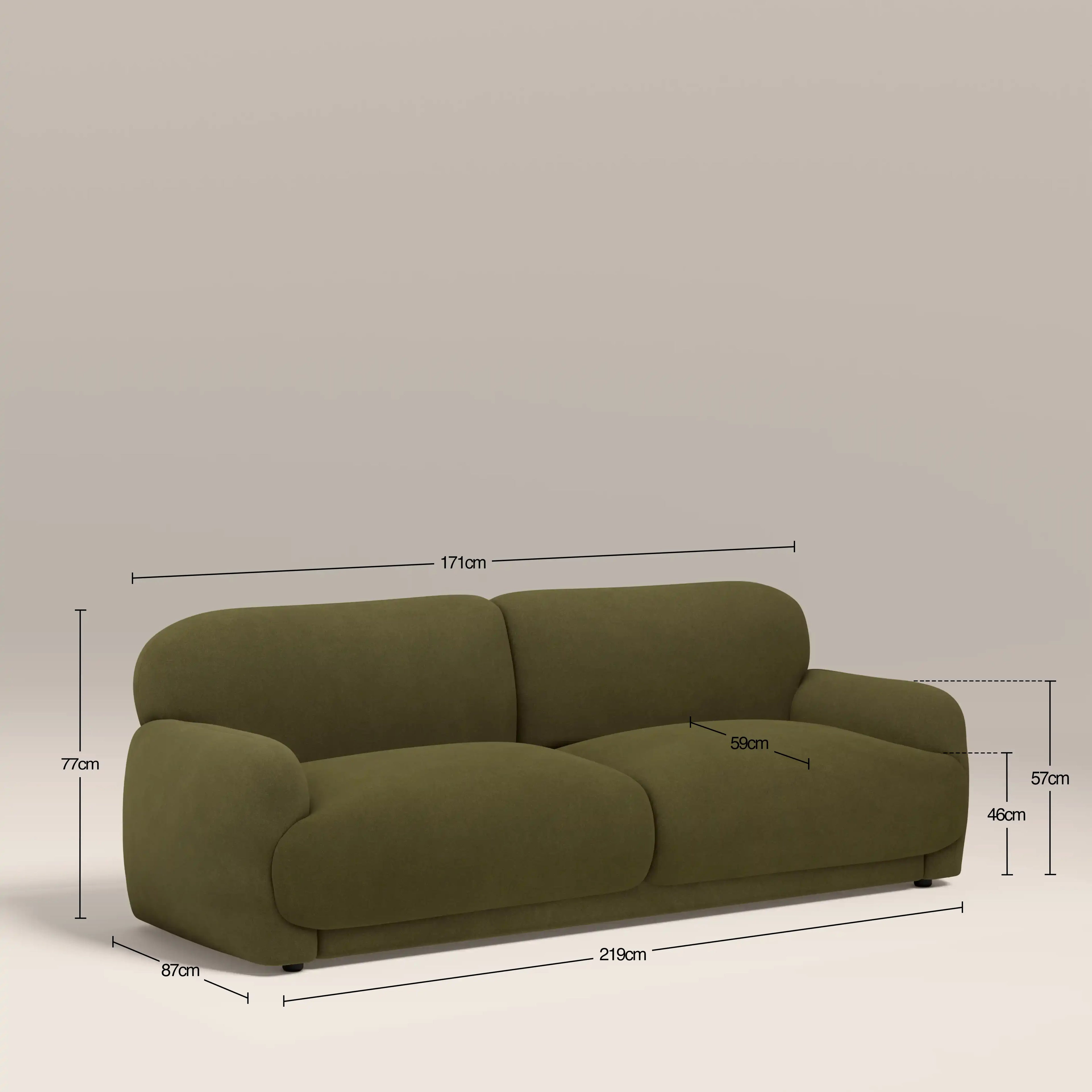 Cloud 3 Seater Sofa | Moss Green Sustainable Mohair Velvet