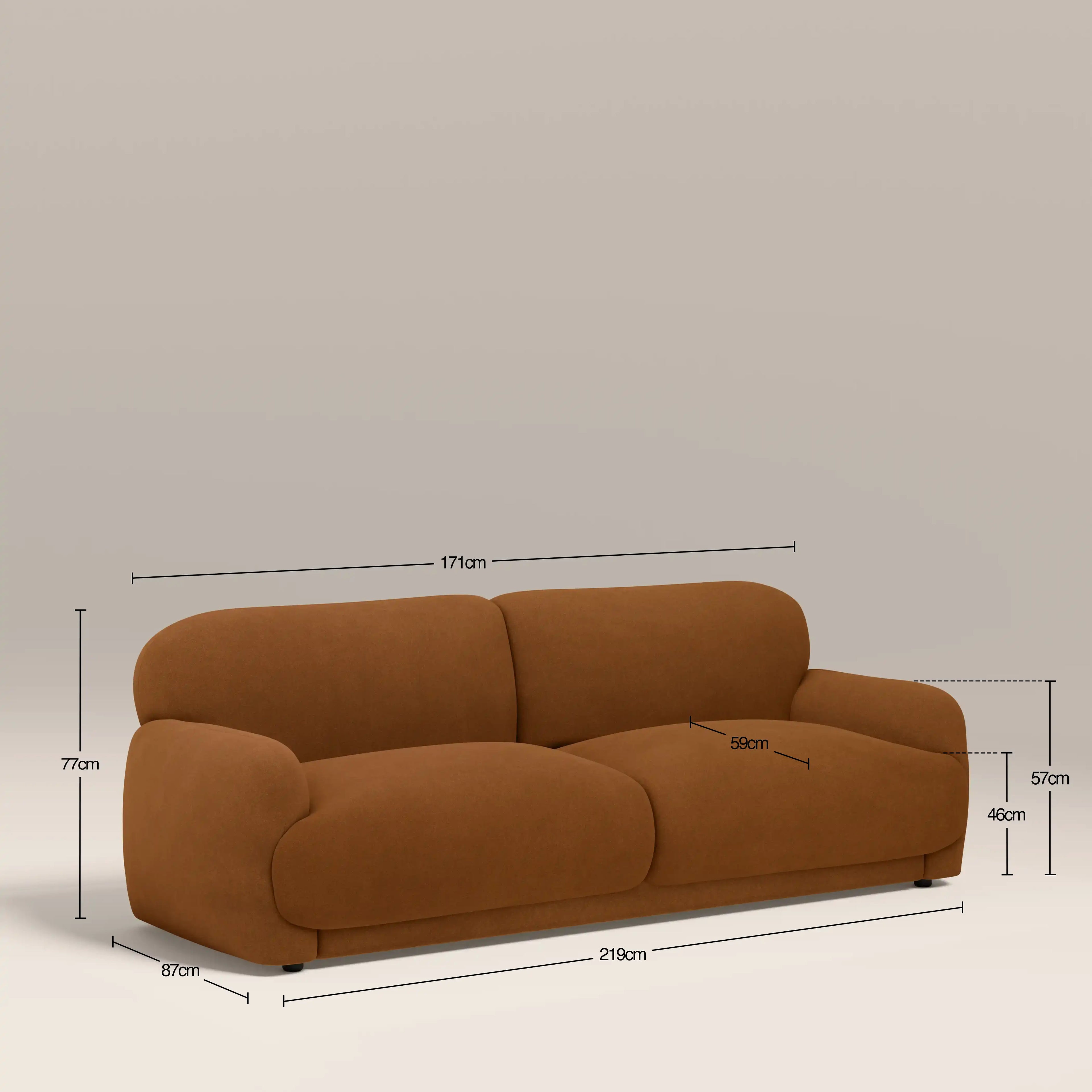 Cloud 3 Seater Sofa | Caramel Brown Sustainable Mohair Velvet
