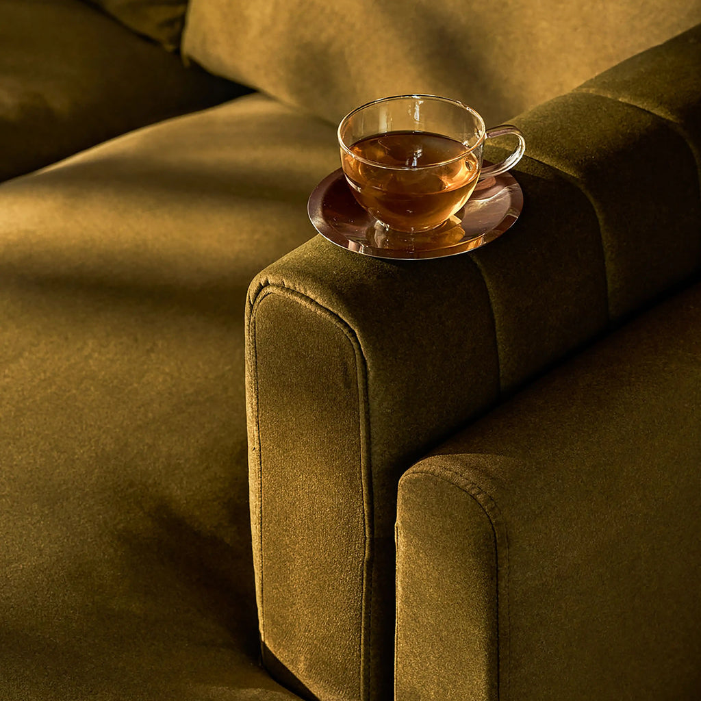 Halton Left Hand Chaise Sofa | Moss Green Sustainable Mohair Velvet