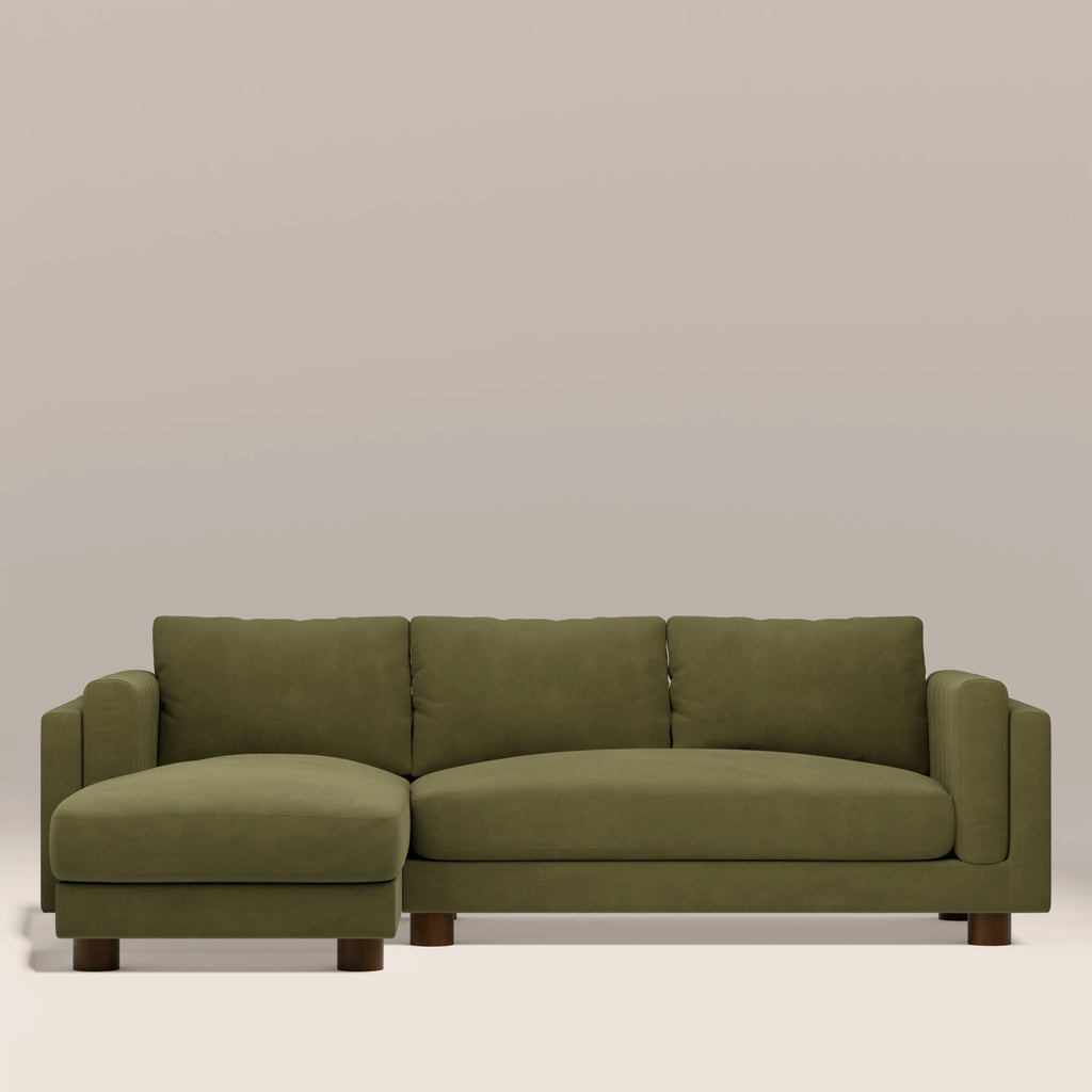 Halton Left Hand Chaise Sofa | Moss Green Sustainable Mohair Velvet