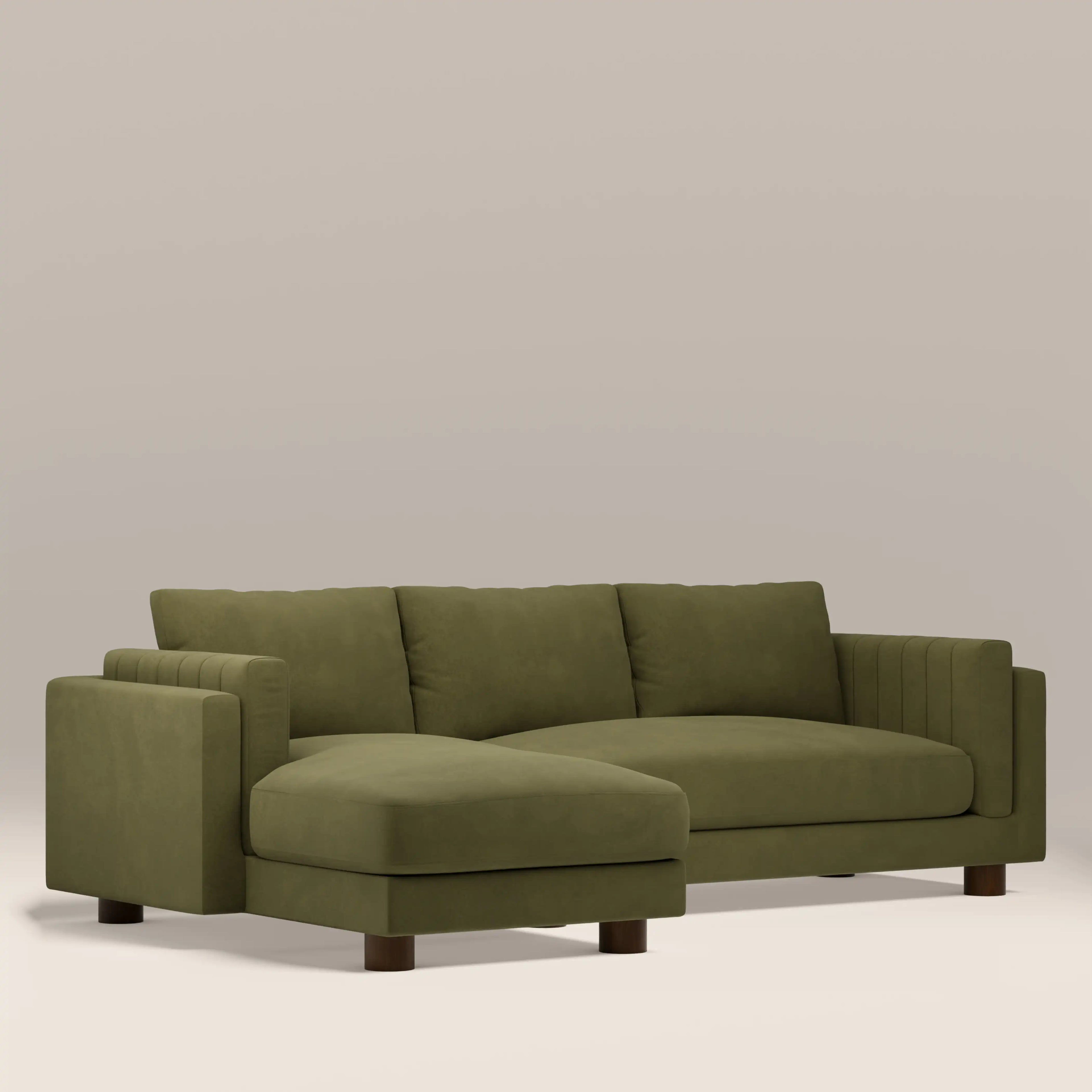 Halton Left Hand Chaise Sofa | Moss Green Sustainable Mohair Velvet