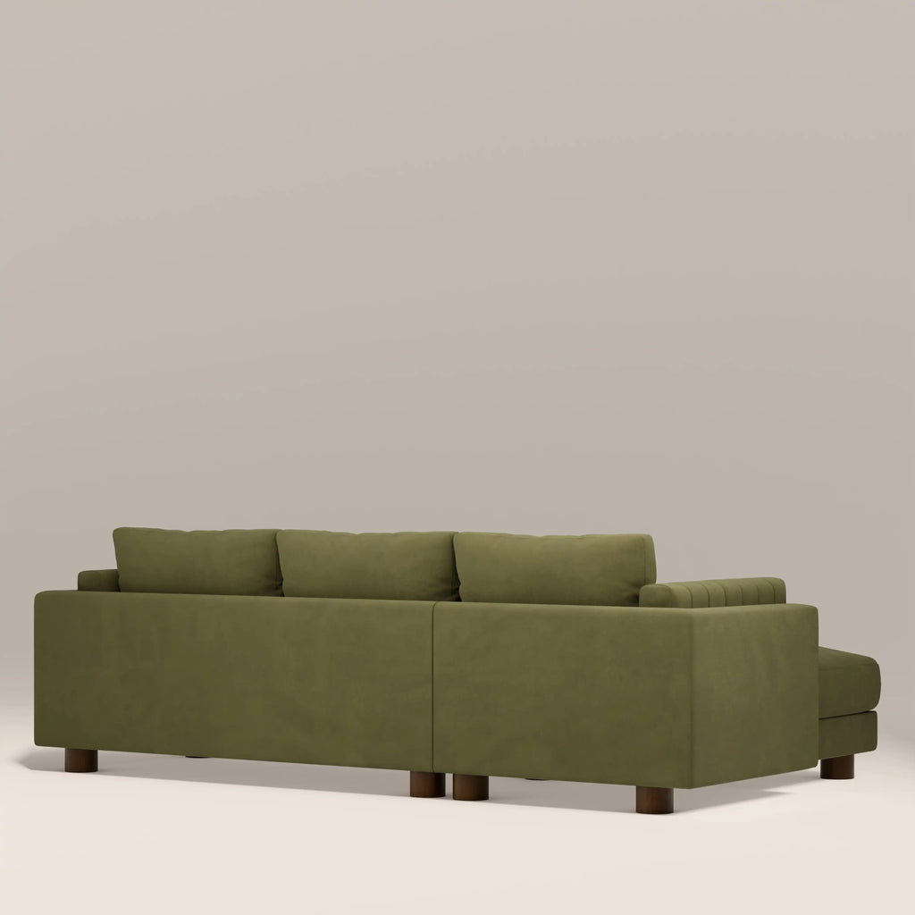 Halton Left Hand Chaise Sofa | Moss Green Sustainable Mohair Velvet