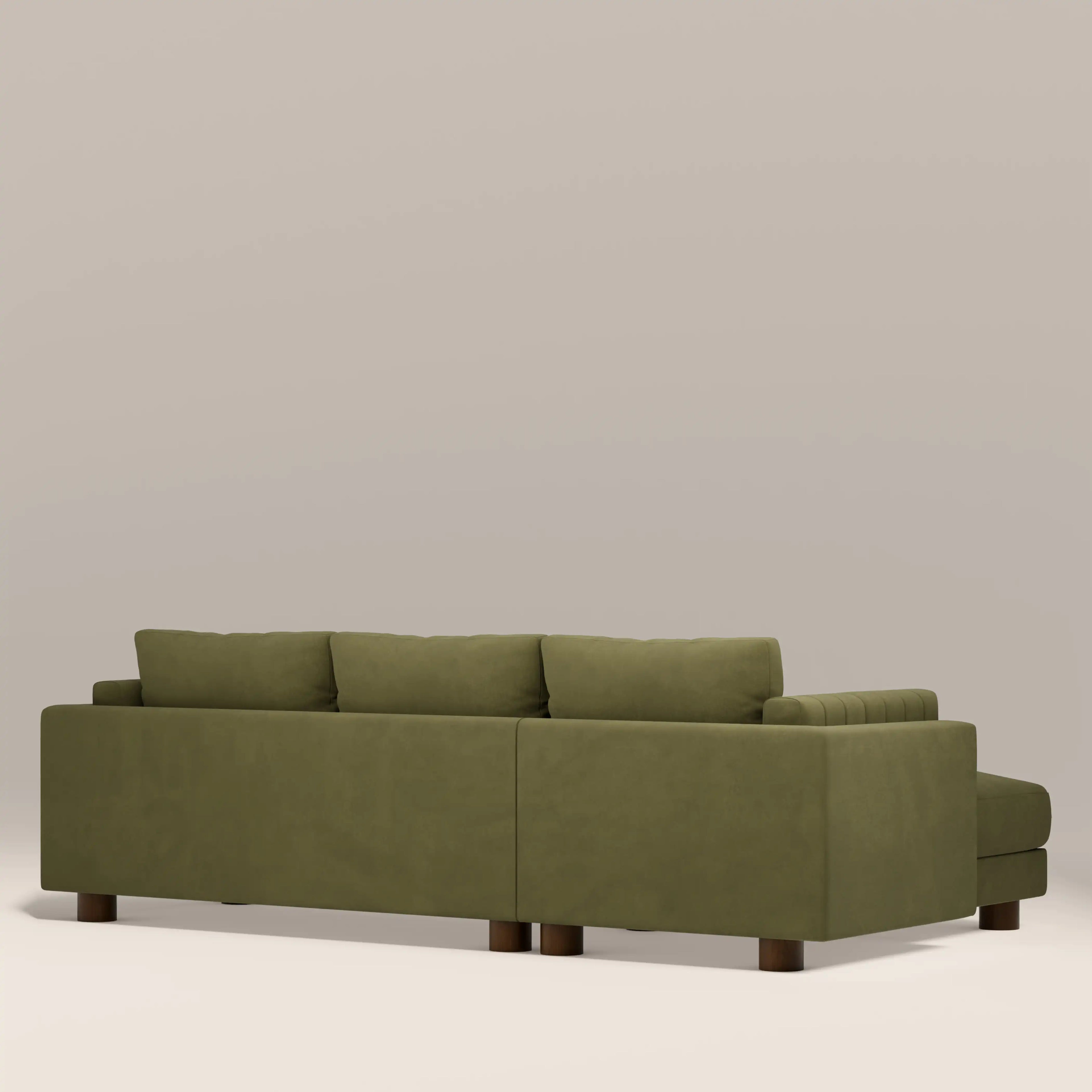 Halton Left Hand Chaise Sofa | Moss Green Sustainable Mohair Velvet