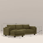 Halton Left Hand Chaise Sofa | Moss Green Sustainable Mohair Velvet