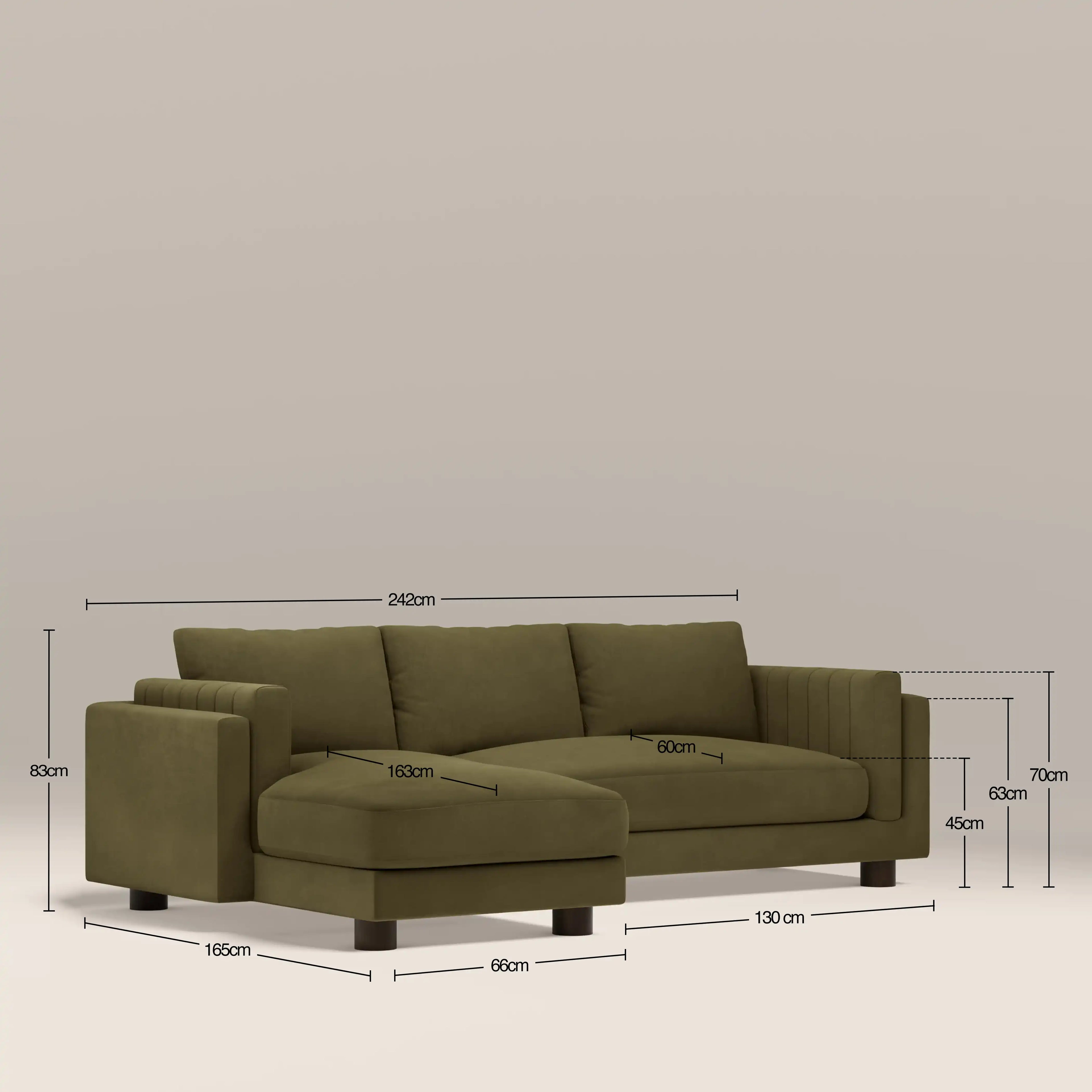 Halton Left Hand Chaise Sofa | Moss Green Sustainable Mohair Velvet