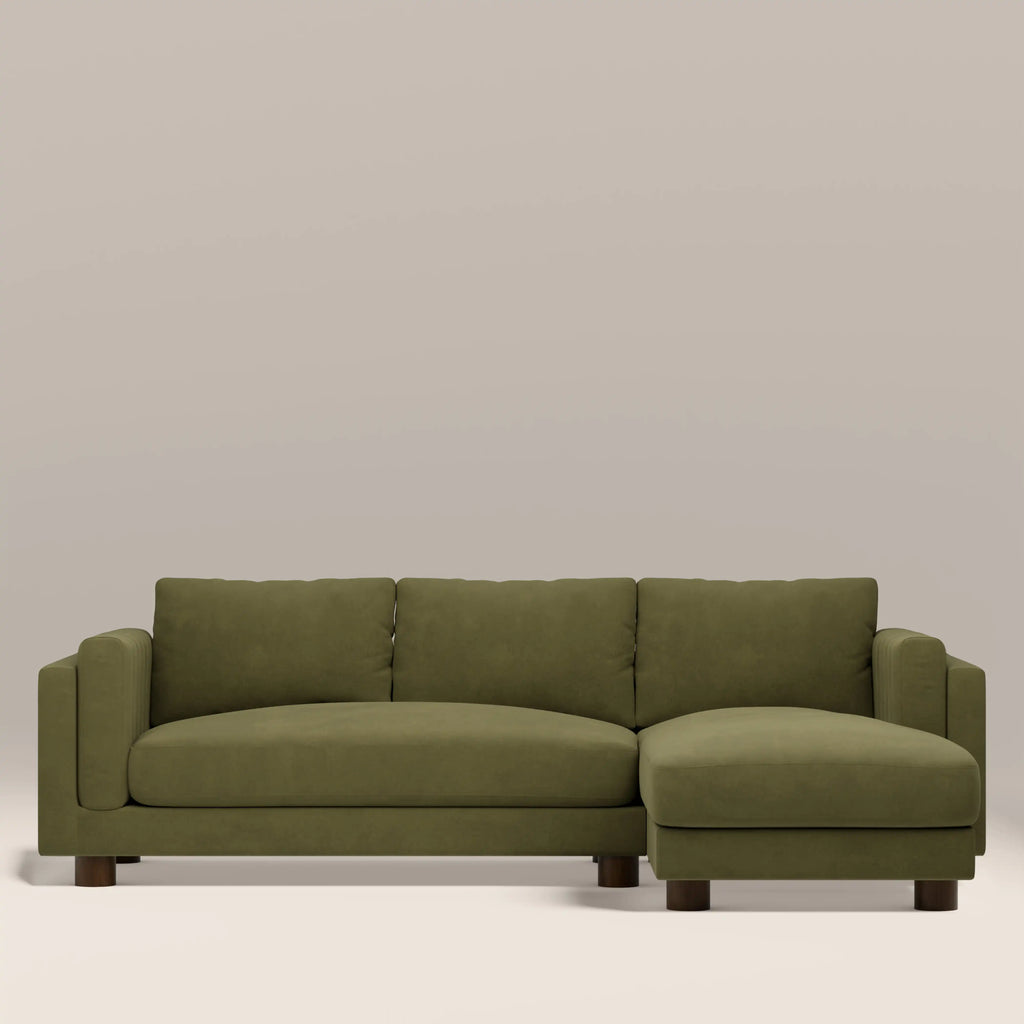 Halton Right Hand Chaise Sofa | Moss Green Sustainable Mohair Velvet